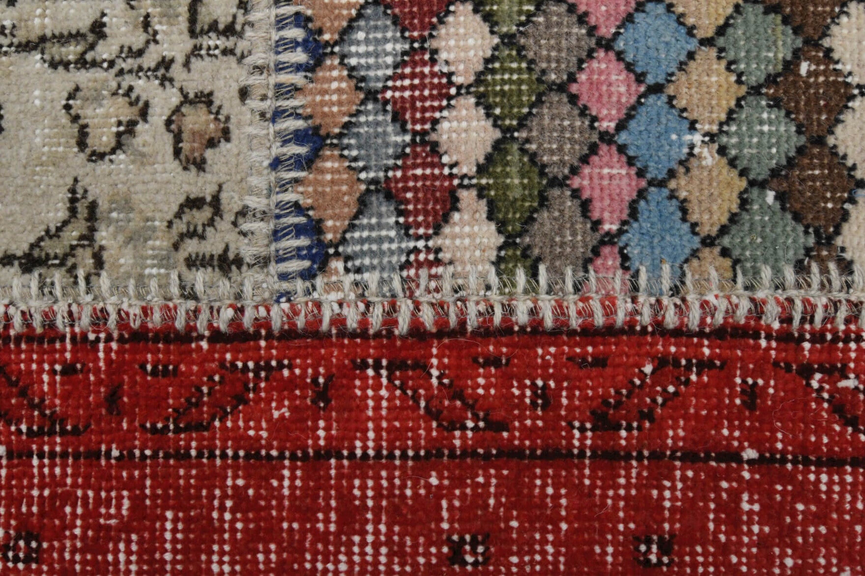 Handmade wool rug from Anatolia, Turkey – Rainbow Patchwork Vintage Rug 6'8" x 9'9"