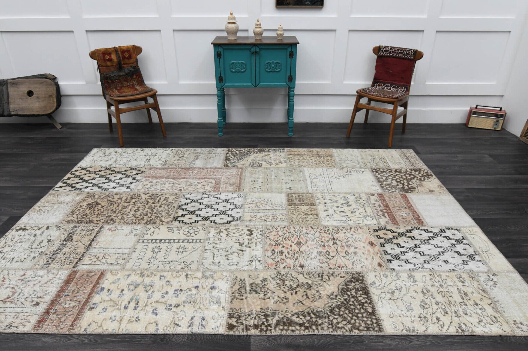 One-of-a-kind 1960s Anatolian vintage patchwork area rug in wool, 6'7" x 9'9"