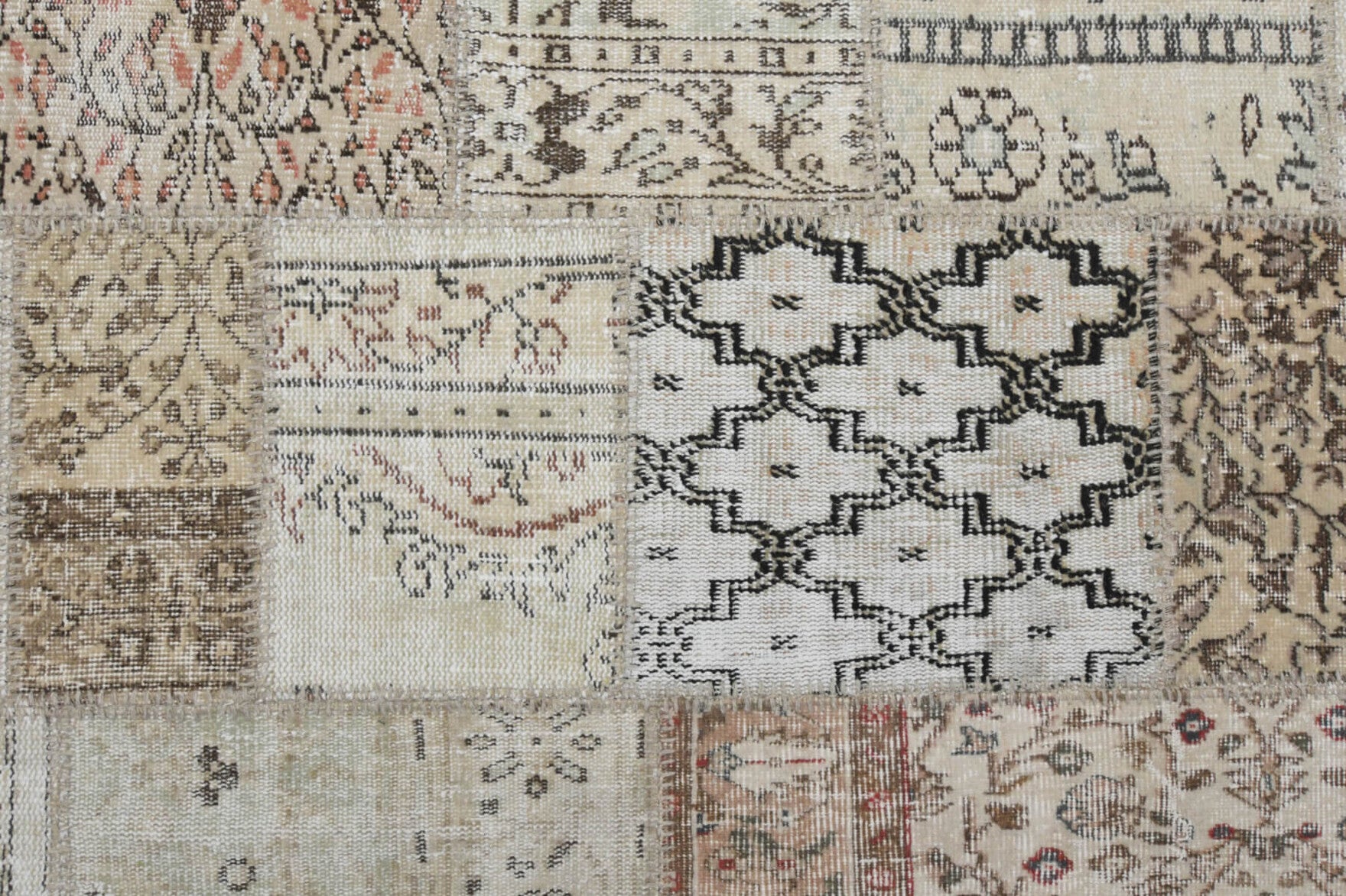 Authentic Anatolian vintage patchwork area rug (1960s) with oriental design – one-of-a-kind at Fame Rugs