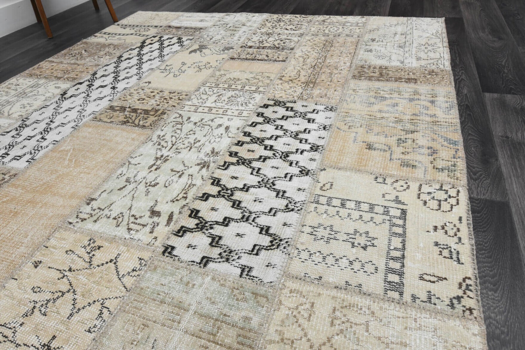 One-of-a-kind 1980s Anatolian vintage patchwork area rug in wool, 6'8" x 9'11"