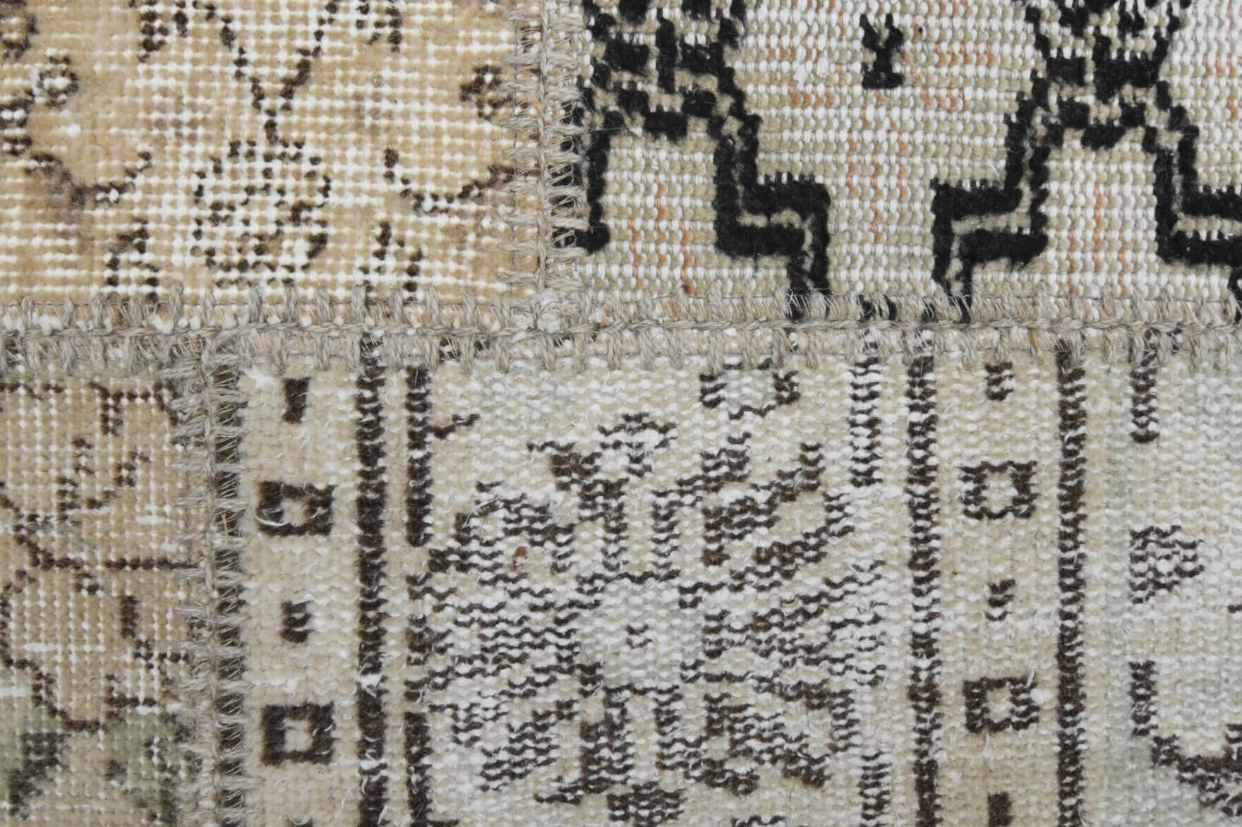 Handmade wool rug from Anatolia, Turkey – Vintage Cream Area Patchwork Rug 6'8" x 9'11"