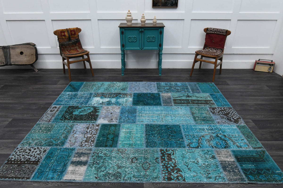 One-of-a-kind 1960s Anatolian vintage patchwork area rug in wool, 6'7" x 8'3"