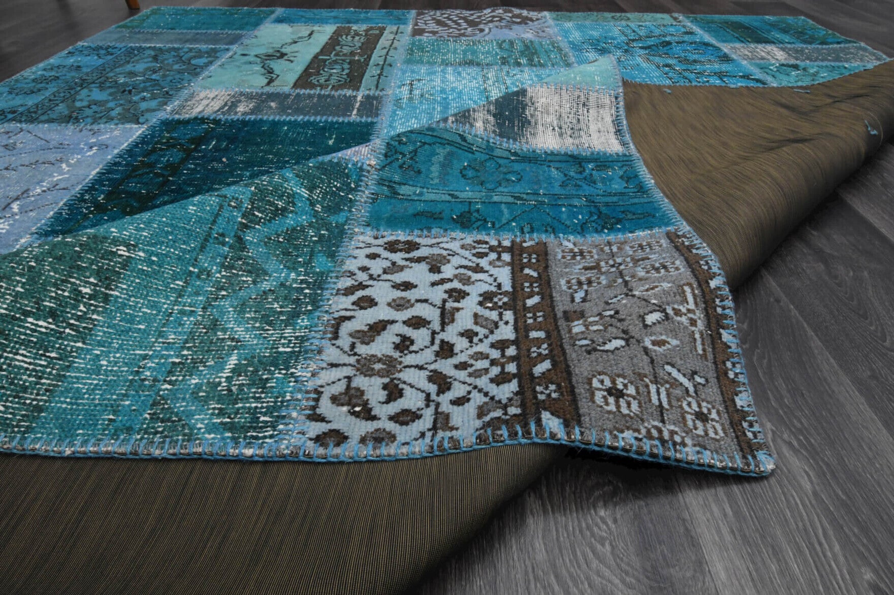 Hand-crafted Anatolian vintage patchwork rug Cerenbahar in wool, 1960s