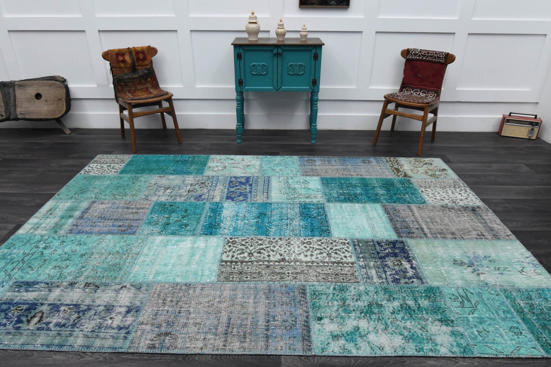 One-of-a-kind 1960s Anatolian vintage patchwork area rug in wool, 6'7" x 9'10"
