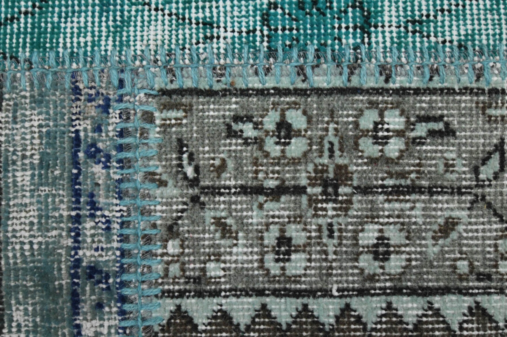Handmade wool rug from Anatolia, Turkey – Vintage Turquoise Patchwork Area Rug 6'7" x 9'10"