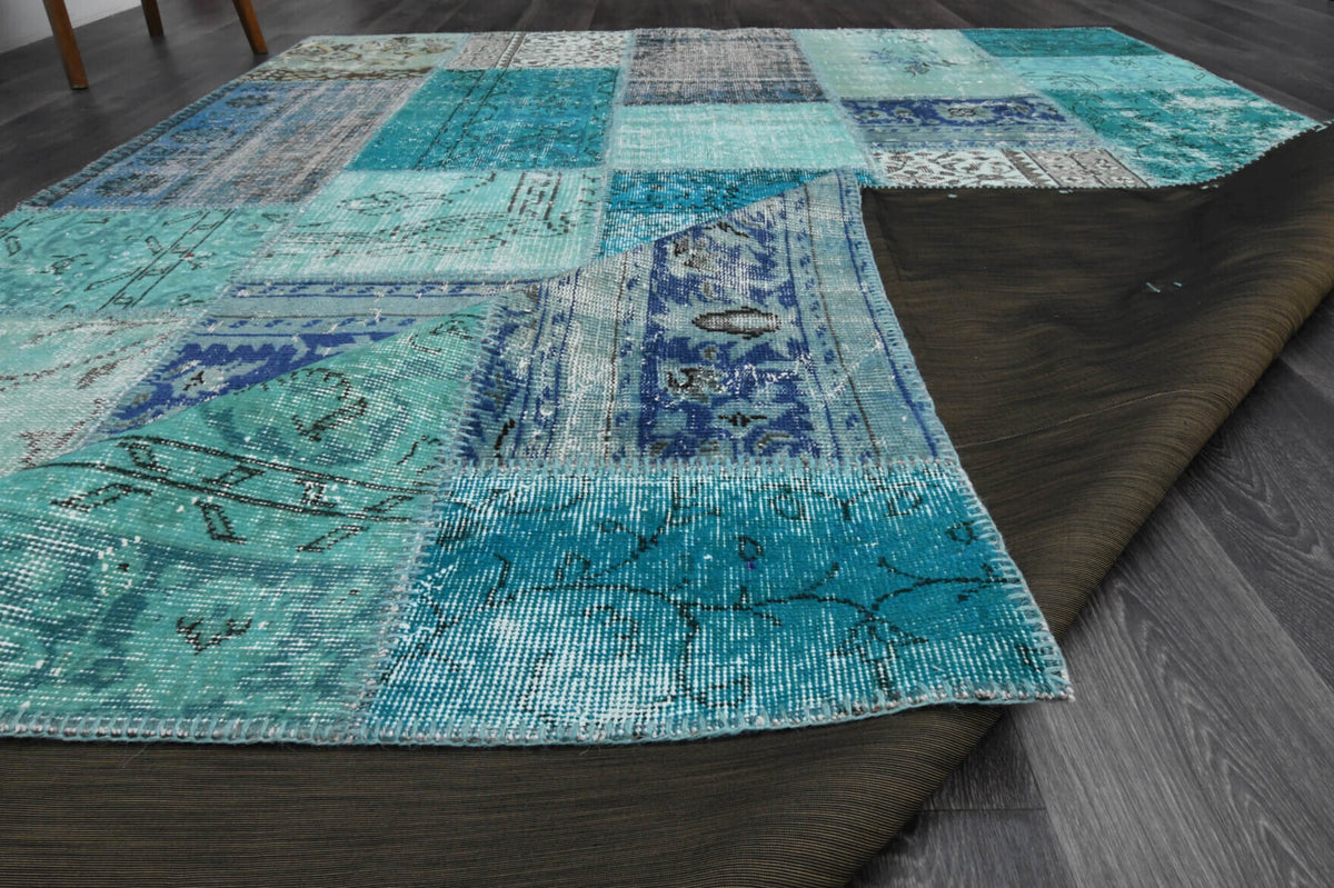 Hand-crafted Anatolian vintage patchwork rug Ceren in wool, 1960s