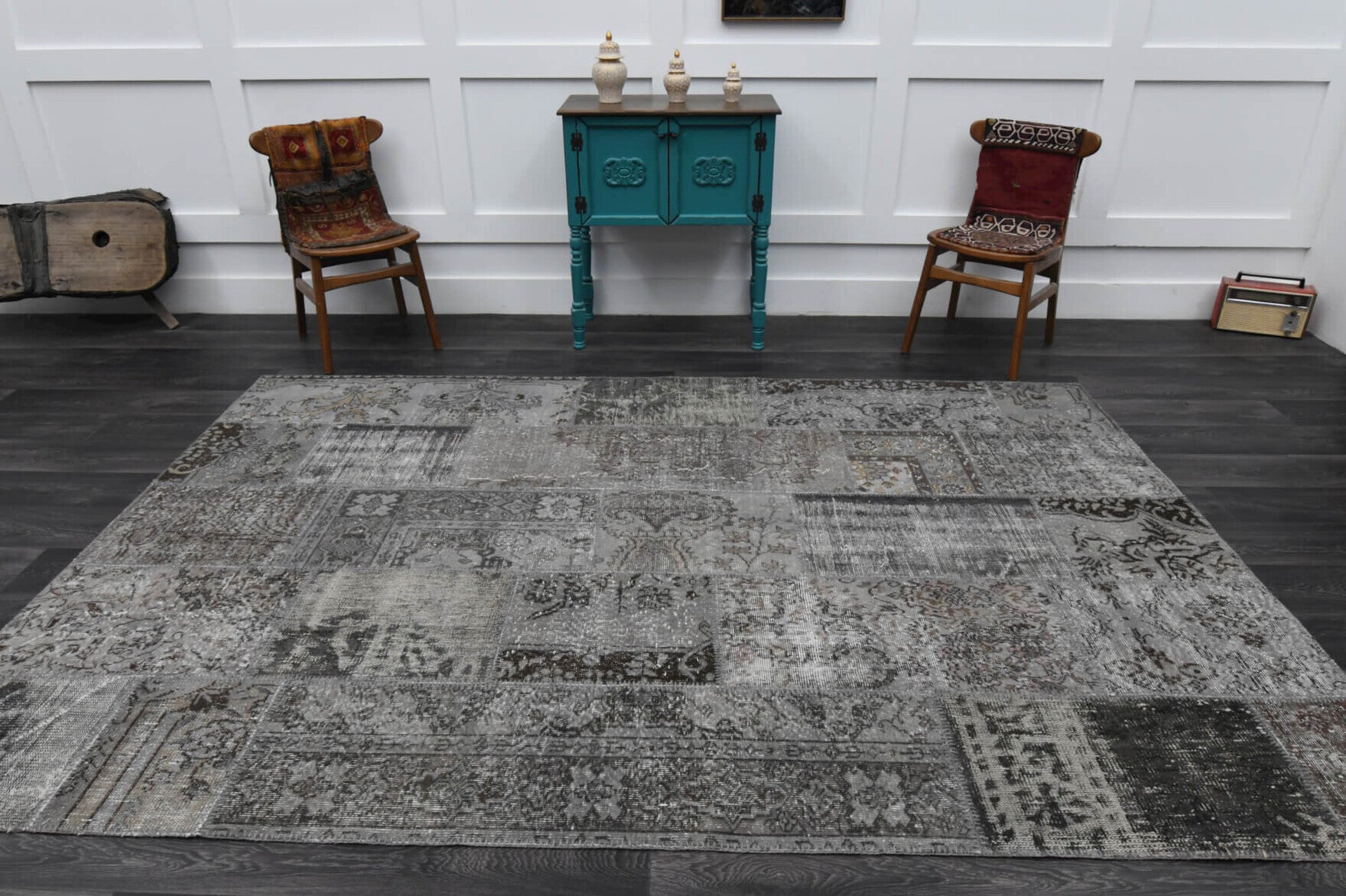 One-of-a-kind 1980s Anatolian vintage patchwork area rug in wool, 6'7" x 9'11"