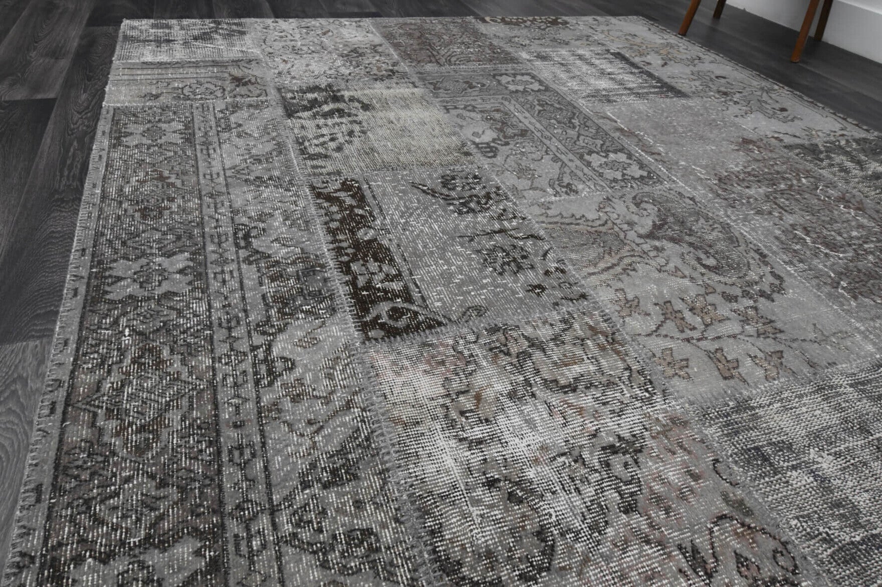 Canpezir rug: 1980s handmade Anatolian rug with solid motifs and fabric backing