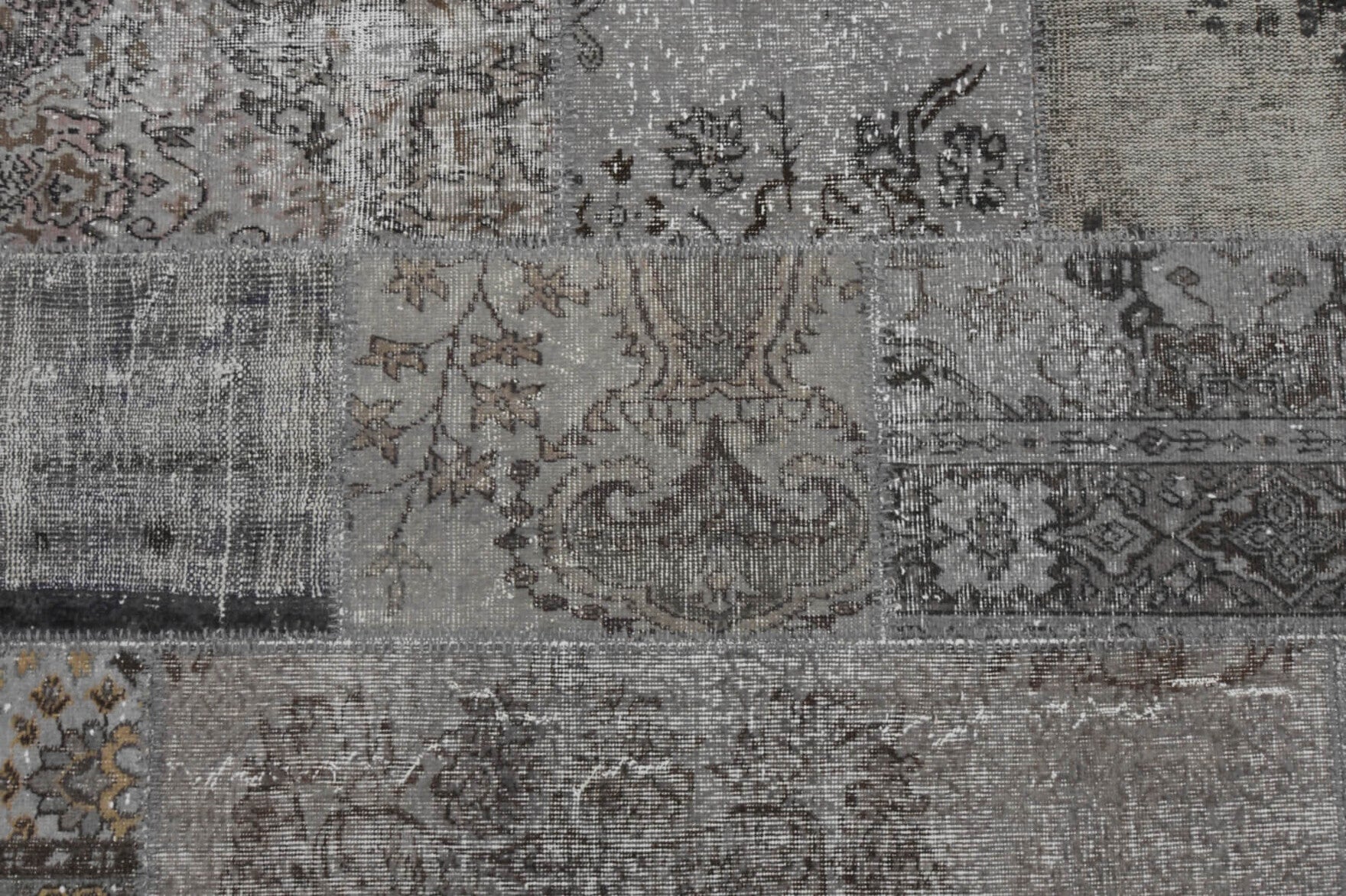 Authentic Anatolian vintage patchwork area rug (1980s) with solid design – one-of-a-kind at Fame Rugs