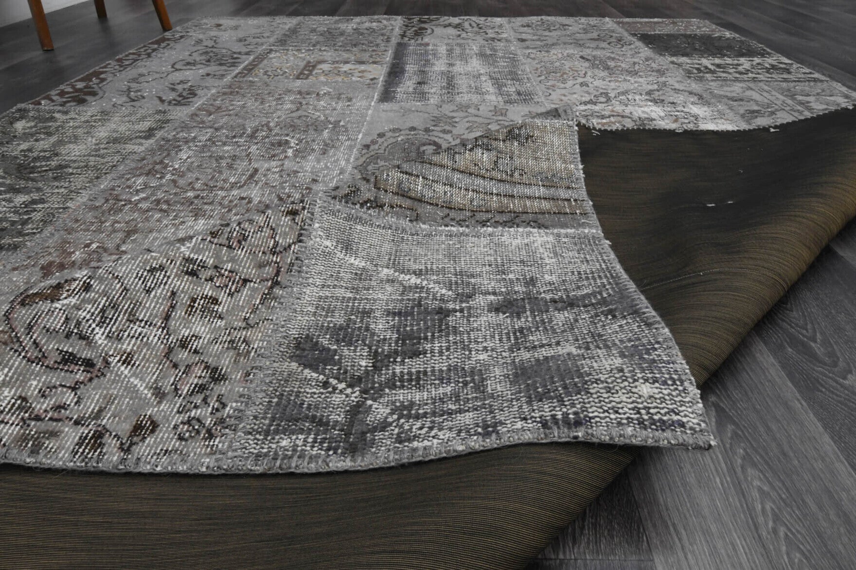 Hand-crafted Anatolian vintage patchwork rug Canpezir in wool, 1980s
