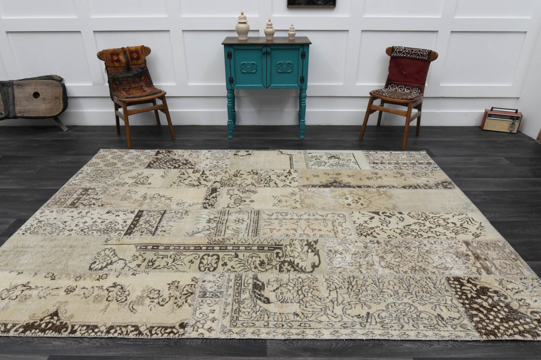 One-of-a-kind 1960s Anatolian vintage patchwork area rug in wool, 6'8" x 9'9"