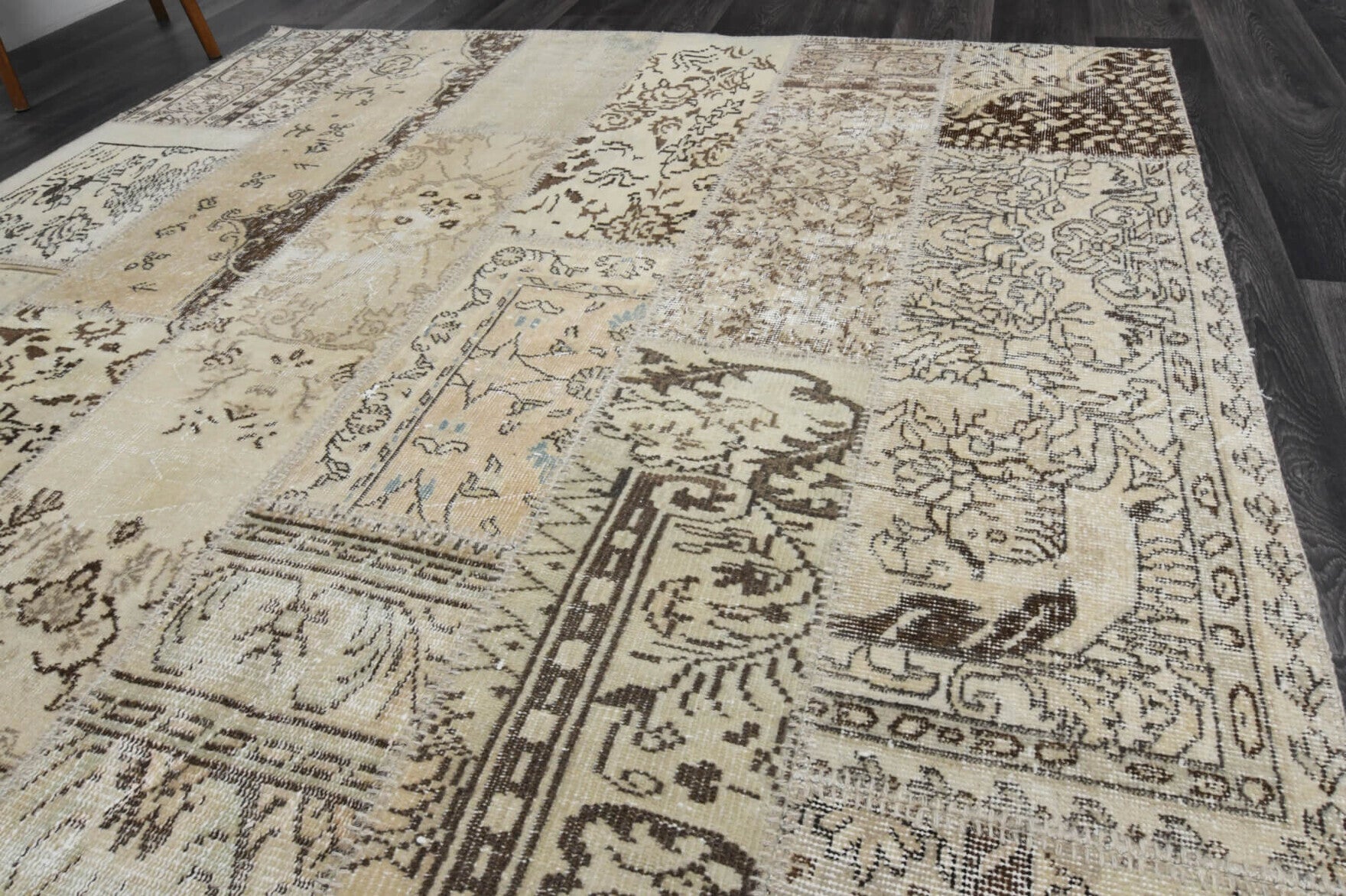 203x298 cm vintage patchwork Anatolian area rug – Bulutperi, low pile, wool