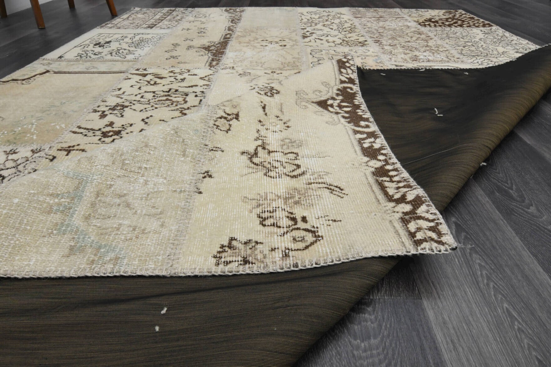 Hand-crafted Anatolian vintage patchwork rug Bulutperi in wool, 1960s
