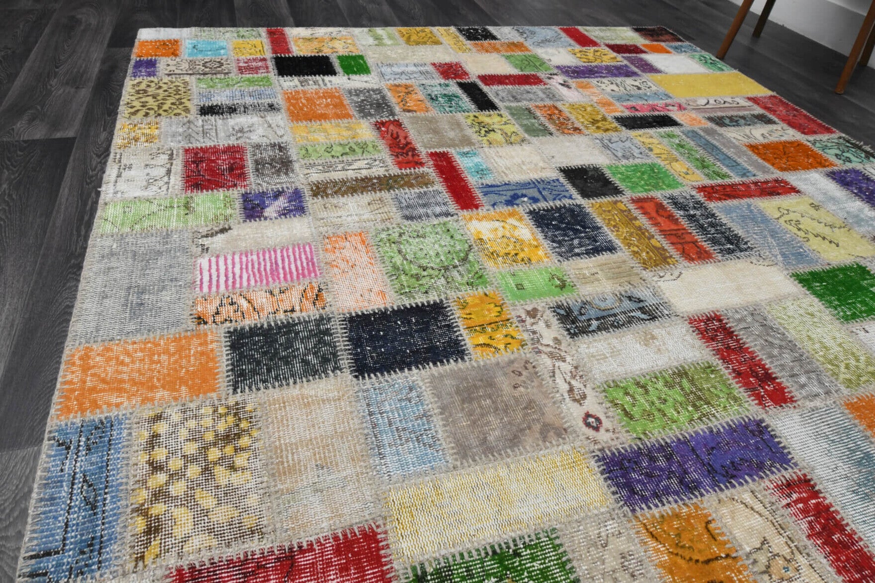 Bulutnaz rug: 1970s handmade Anatolian rug with solid motifs and fabric backing