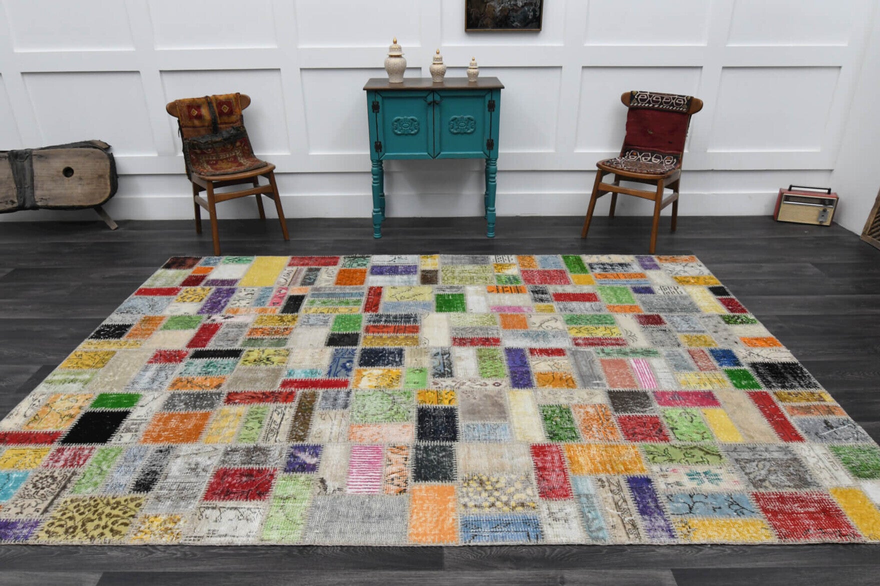 203x303 cm vintage patchwork Anatolian area rug – Bulutnaz, low pile, wool
