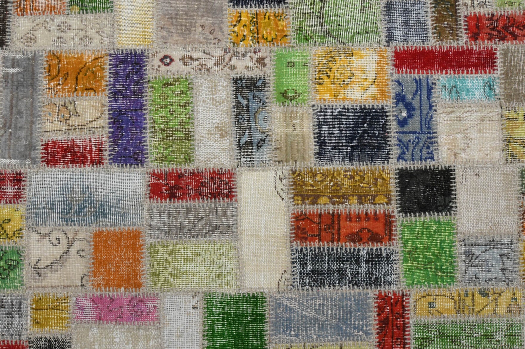 Authentic Anatolian vintage patchwork area rug (1970s) with solid design – one-of-a-kind at Fame Rugs