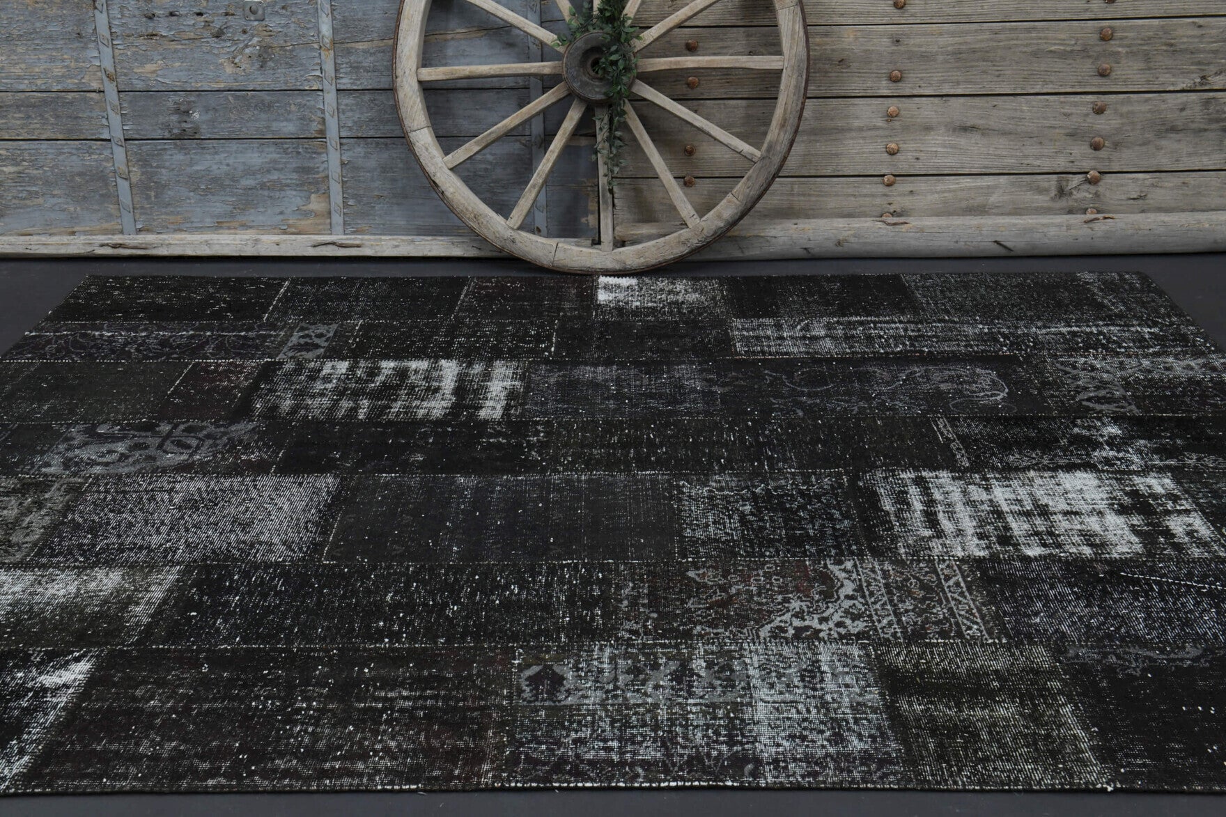 One-of-a-kind 1980s Anatolian vintage patchwork area rug in wool, 8'4" x 9'11"