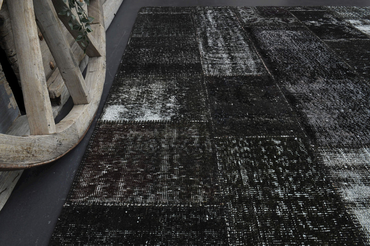 Handmade Vintage Black Patchwork Area Rug