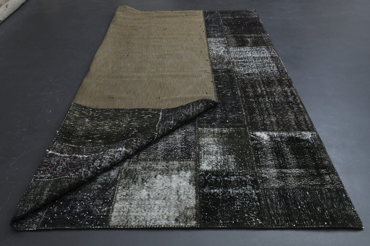 Handmade Vintage Black Patchwork Area Rug