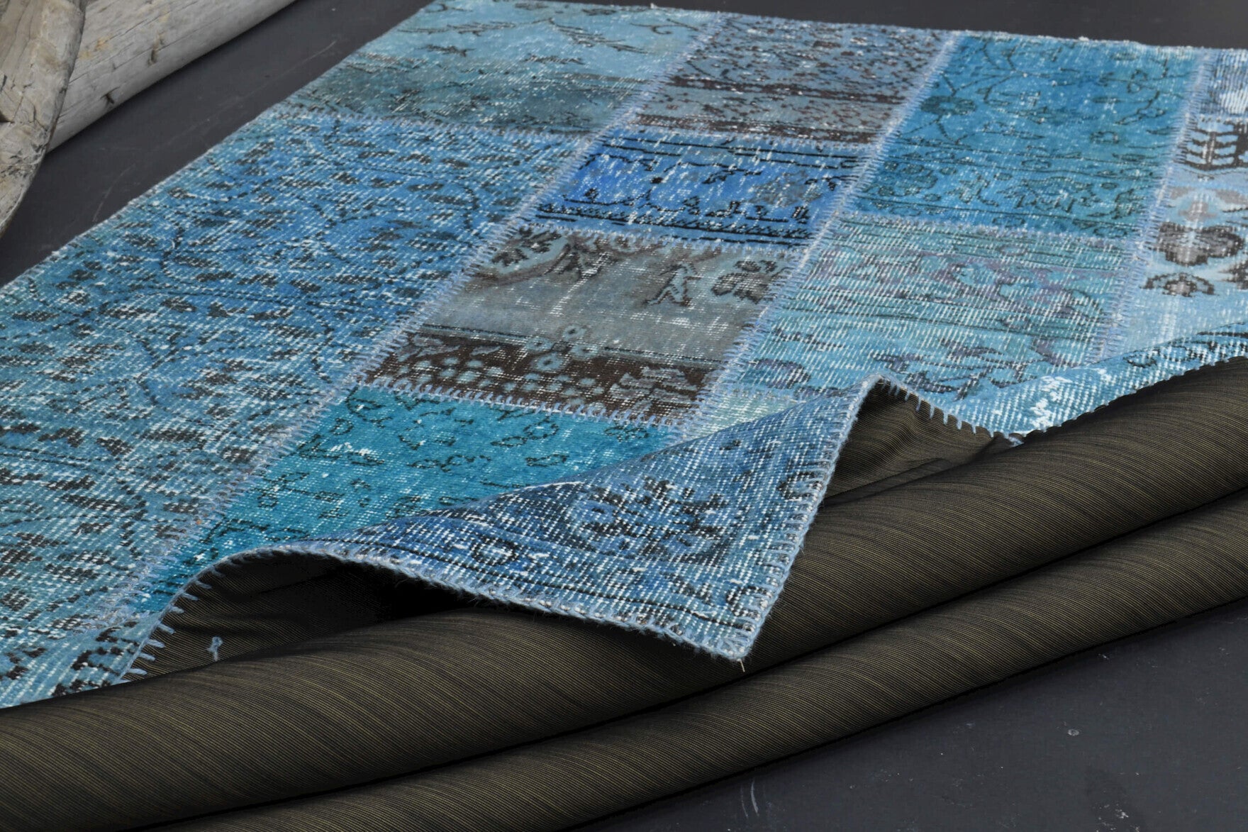 Hand-crafted Anatolian vintage patchwork rug Bestesel in wool, 1960s