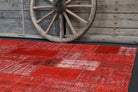 Bestefsan rug: 1960s handmade Anatolian rug with solid motifs and fabric backing
