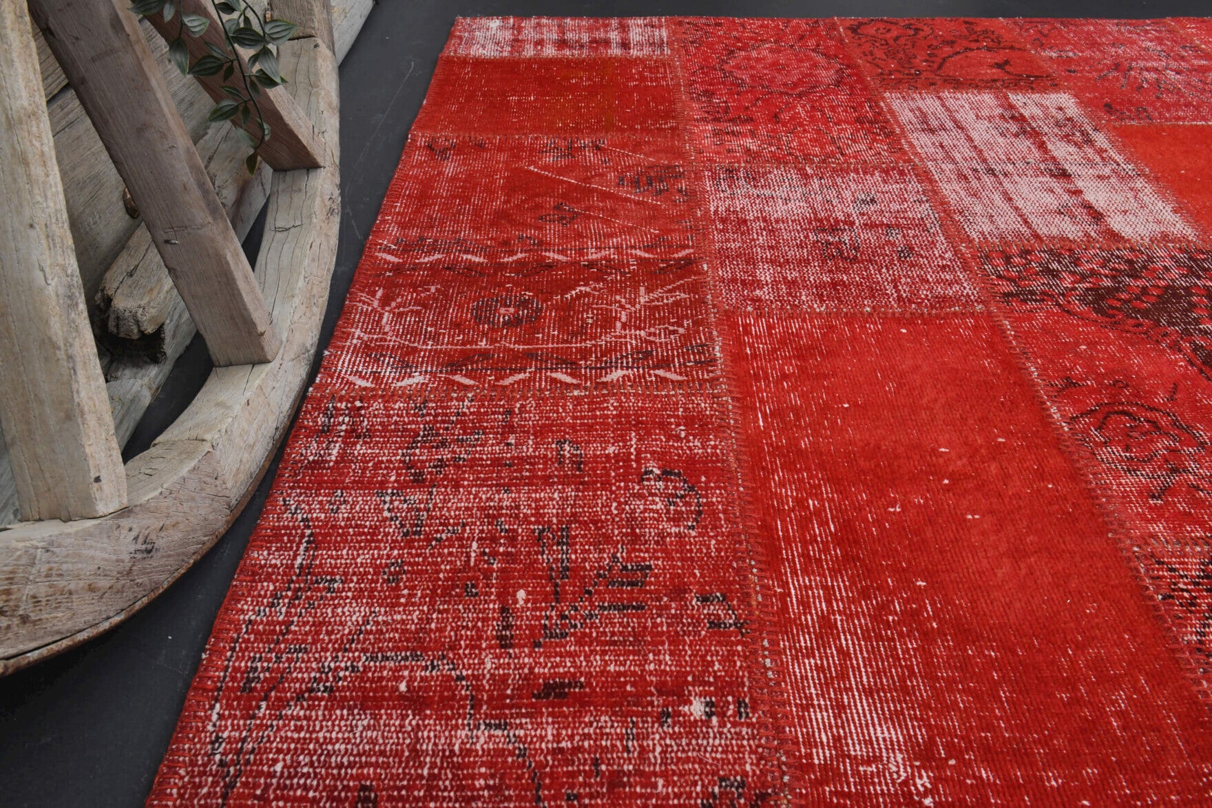 Handmade wool rug from Anatolia, Turkey – Vintage Red Patchwork Area Rug 5'8" x 8'
