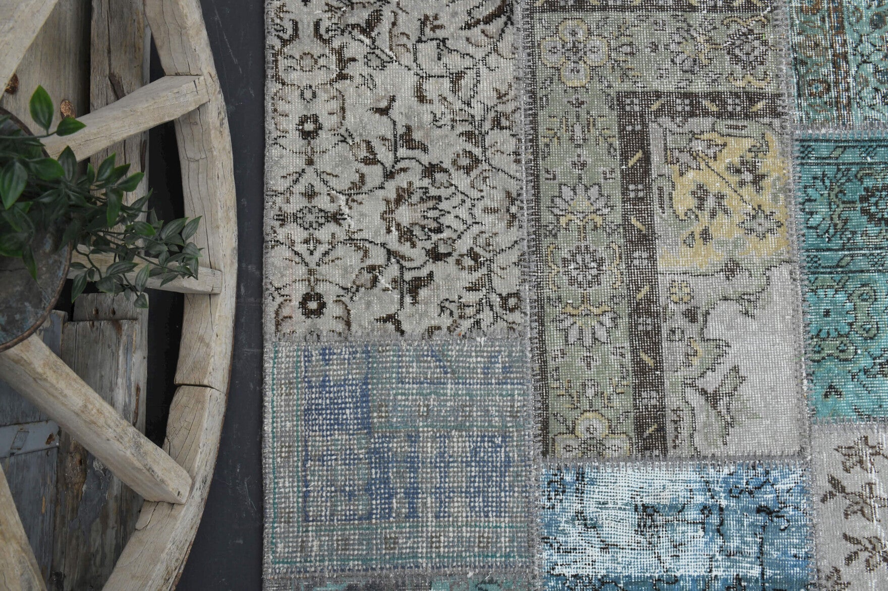 Authentic Anatolian vintage patchwork area rug (1960s) with oriental design – one-of-a-kind at Fame Rugs