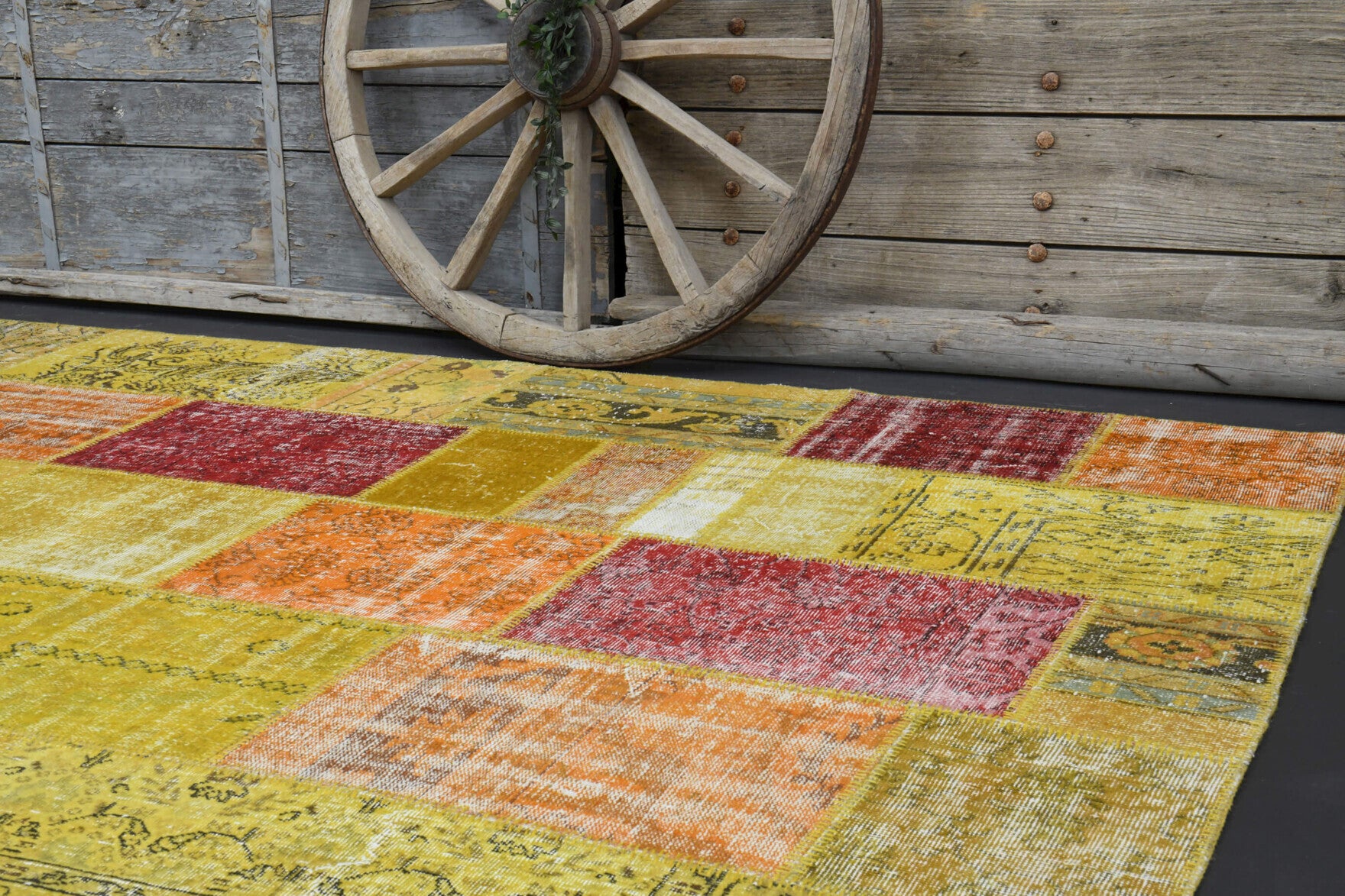 Berrakhayat rug: 1970s handmade Anatolian rug with solid motifs and fabric backing