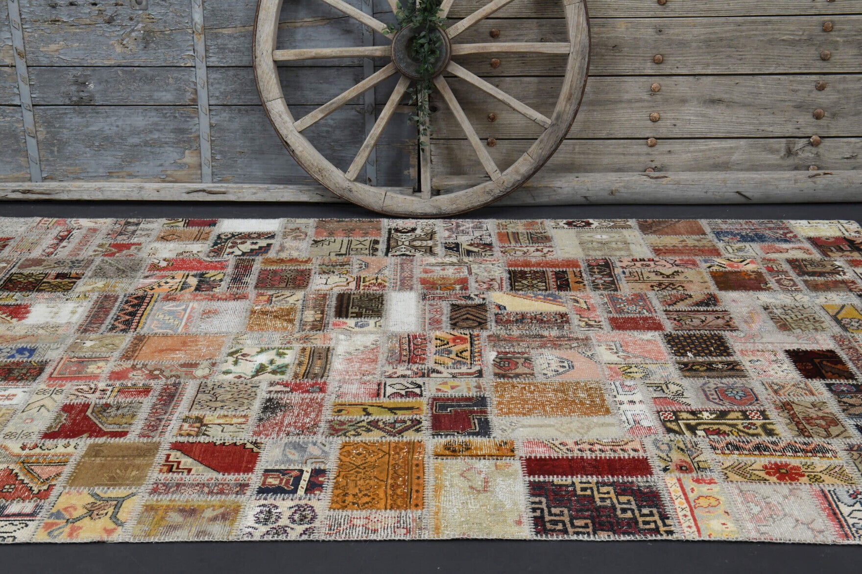 One-of-a-kind 1960s Anatolian vintage patchwork area rug in wool, 6'8" x 9'11"