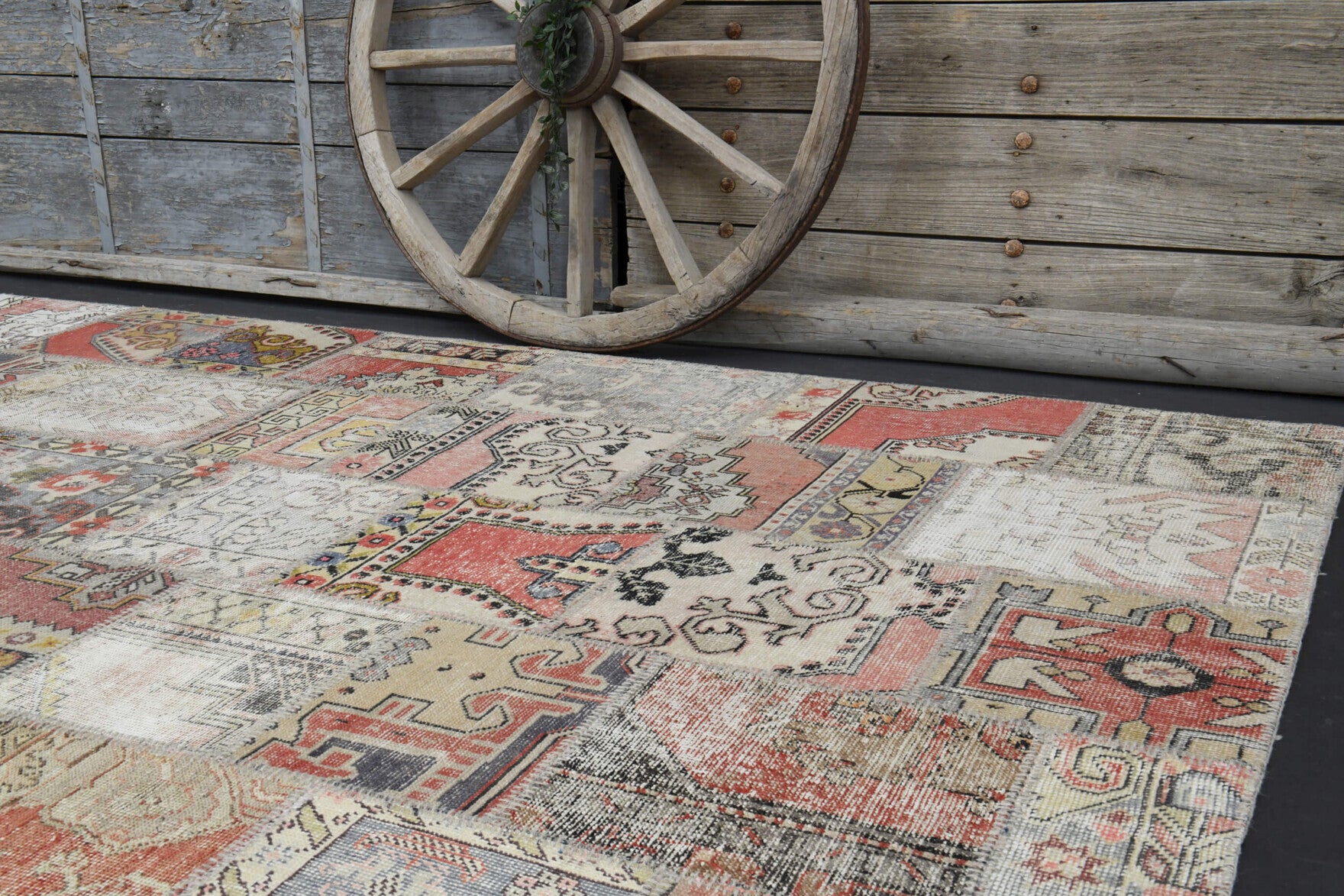 Berilter rug: 1960s handmade Anatolian rug with oriental motifs and fabric backing