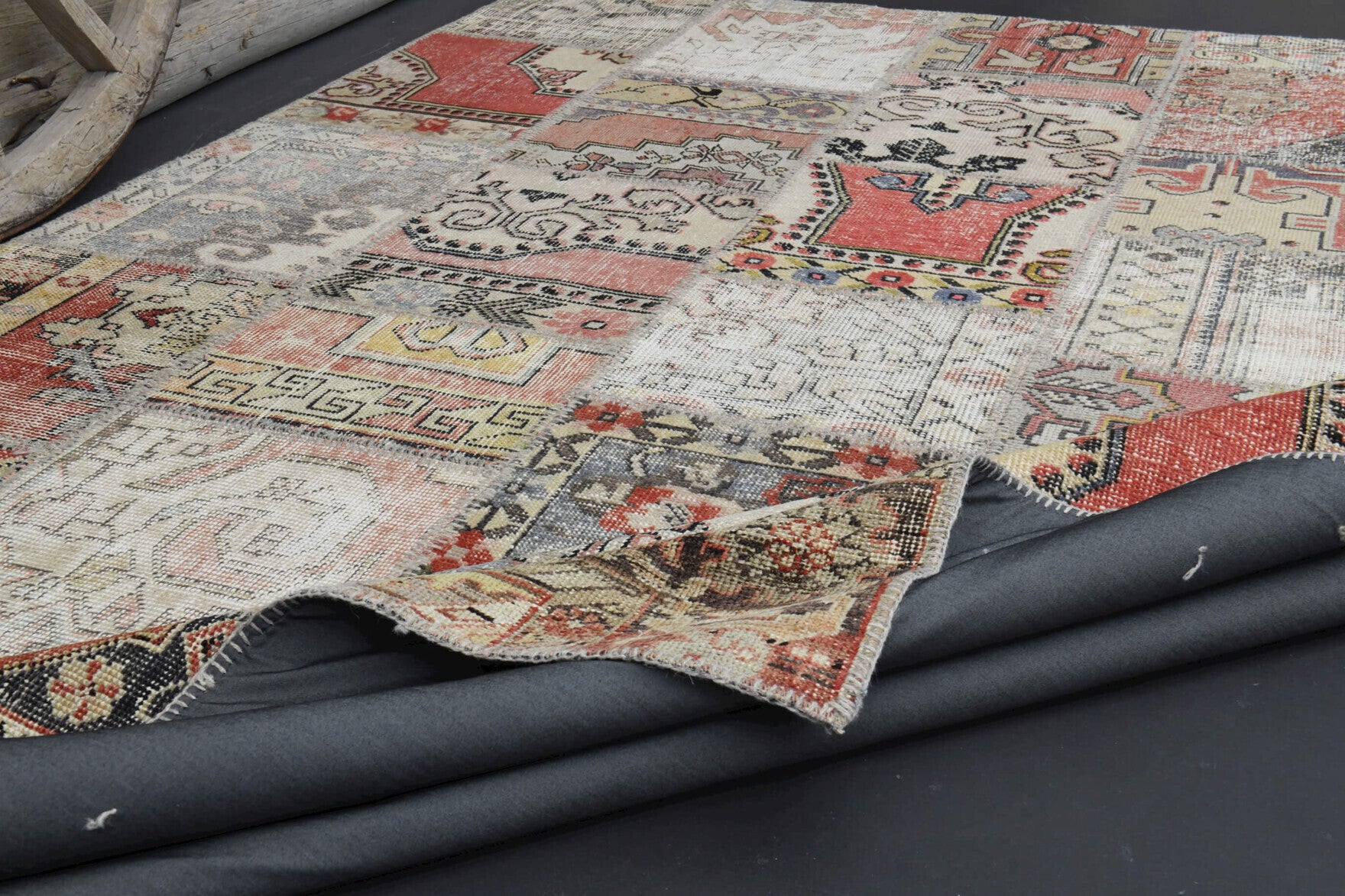Hand-crafted Anatolian vintage patchwork rug Berilter in wool, 1960s