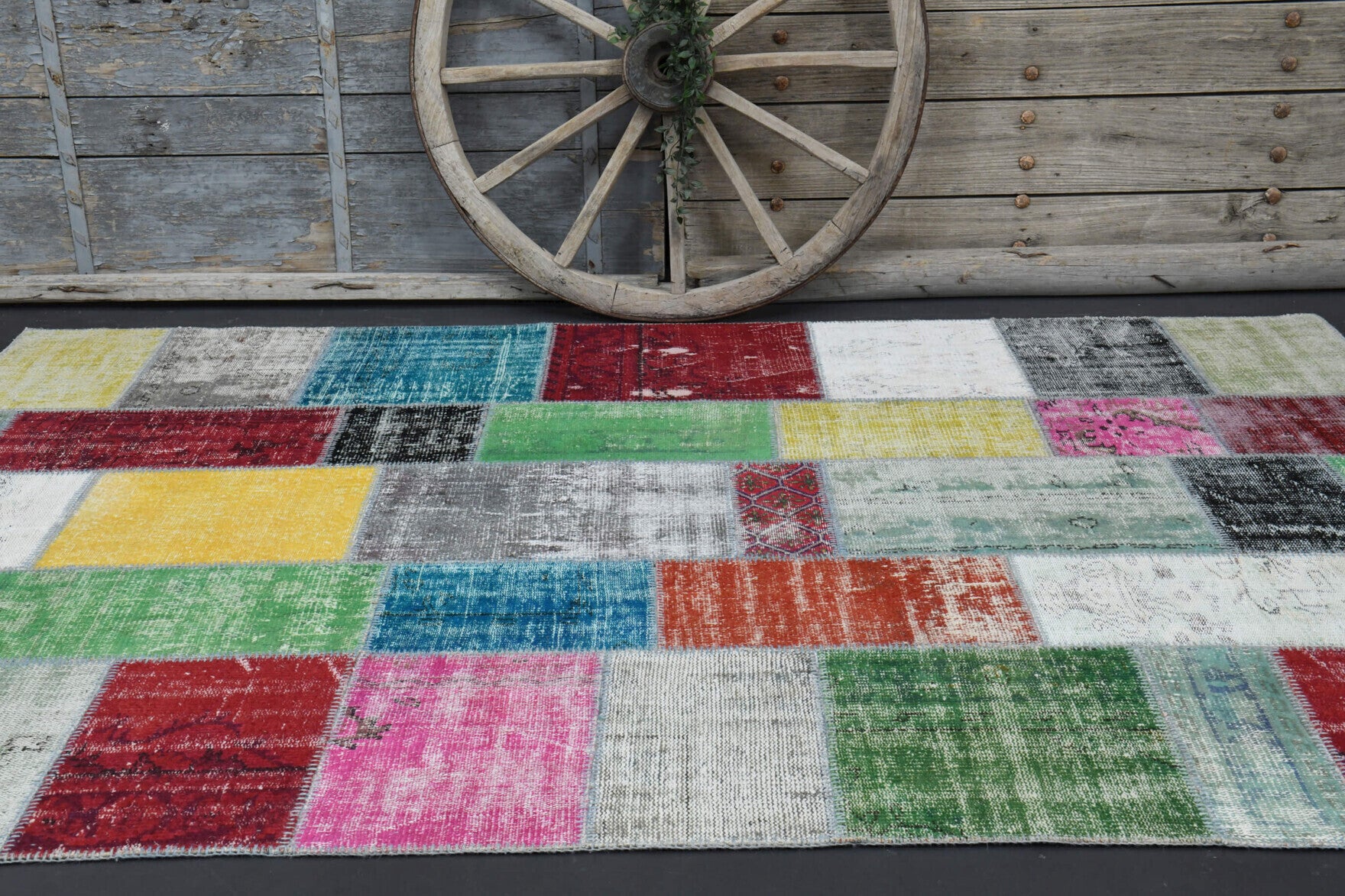 One-of-a-kind 1970s Anatolian vintage patchwork area rug in wool, 6'8" x 9'10"