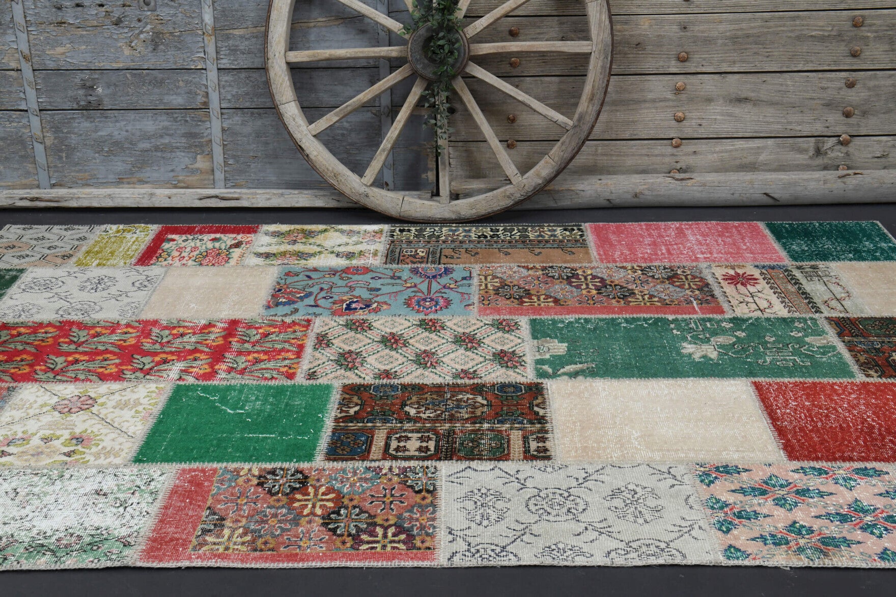 One-of-a-kind 1970s Anatolian vintage patchwork area rug in wool, 6'7" x 9'10"