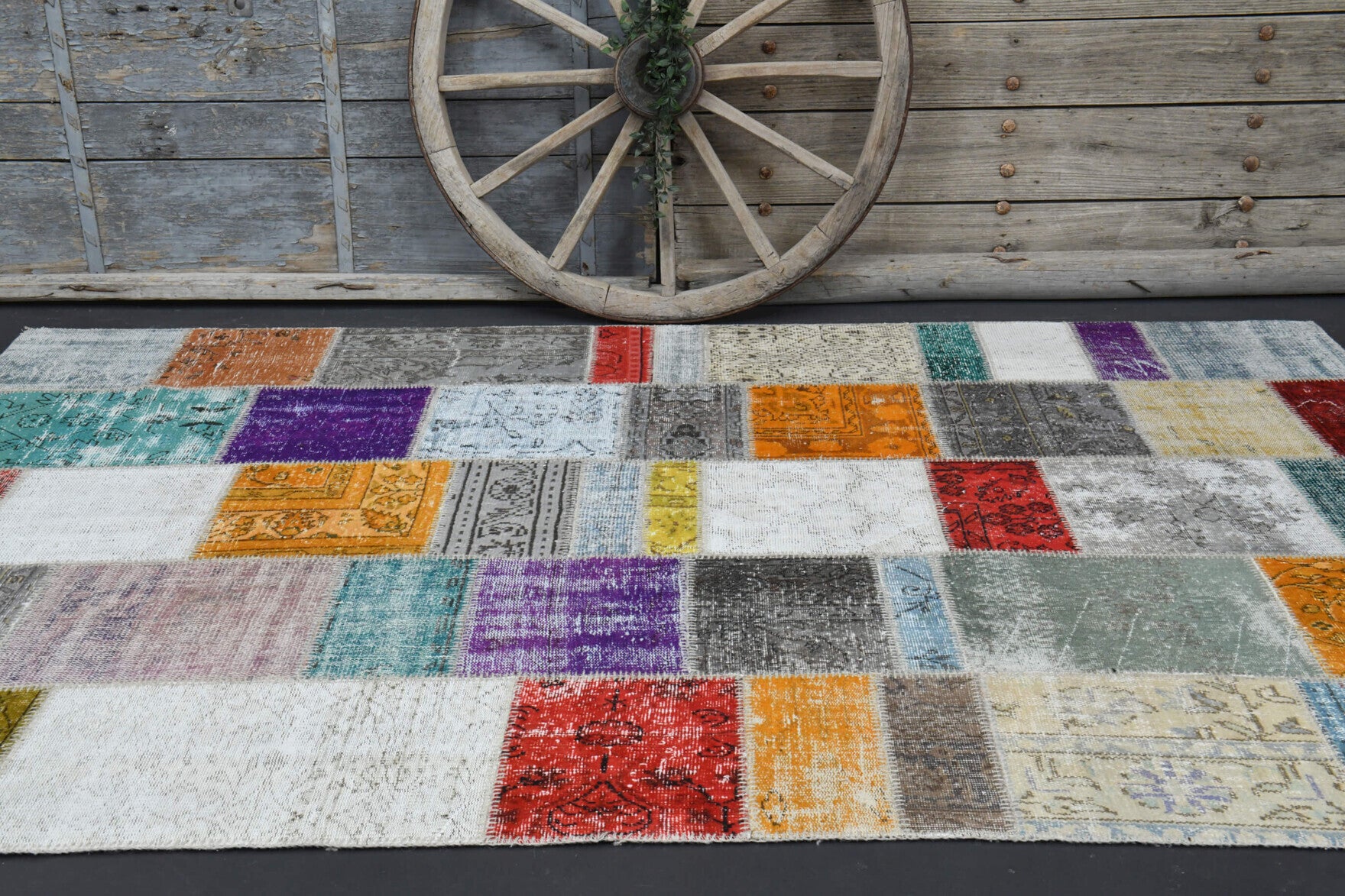 One-of-a-kind 1960s Anatolian vintage patchwork area rug in wool, 6'6" x 10'
