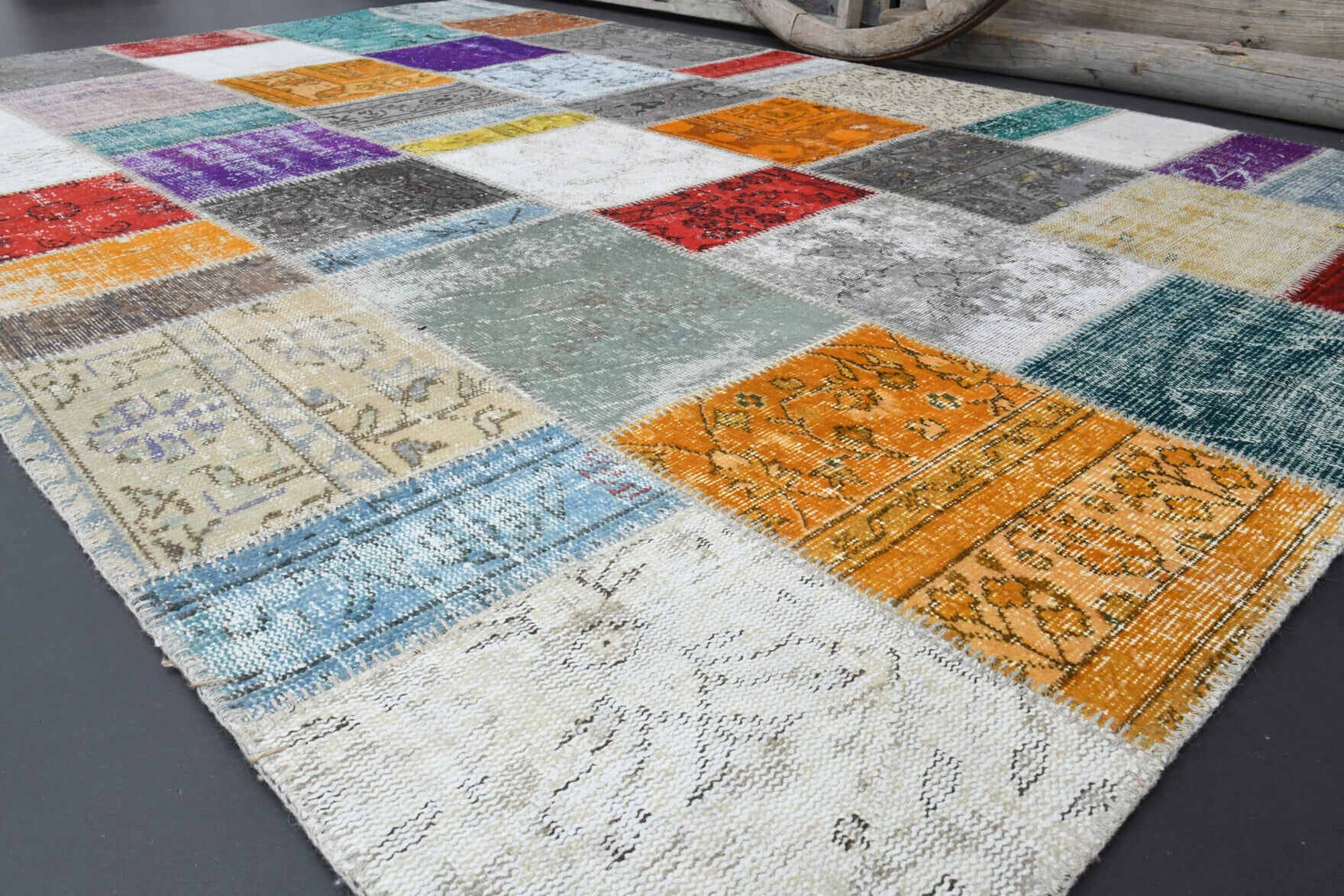 199x306 cm vintage patchwork Anatolian area rug – Bademgonca, low pile, wool