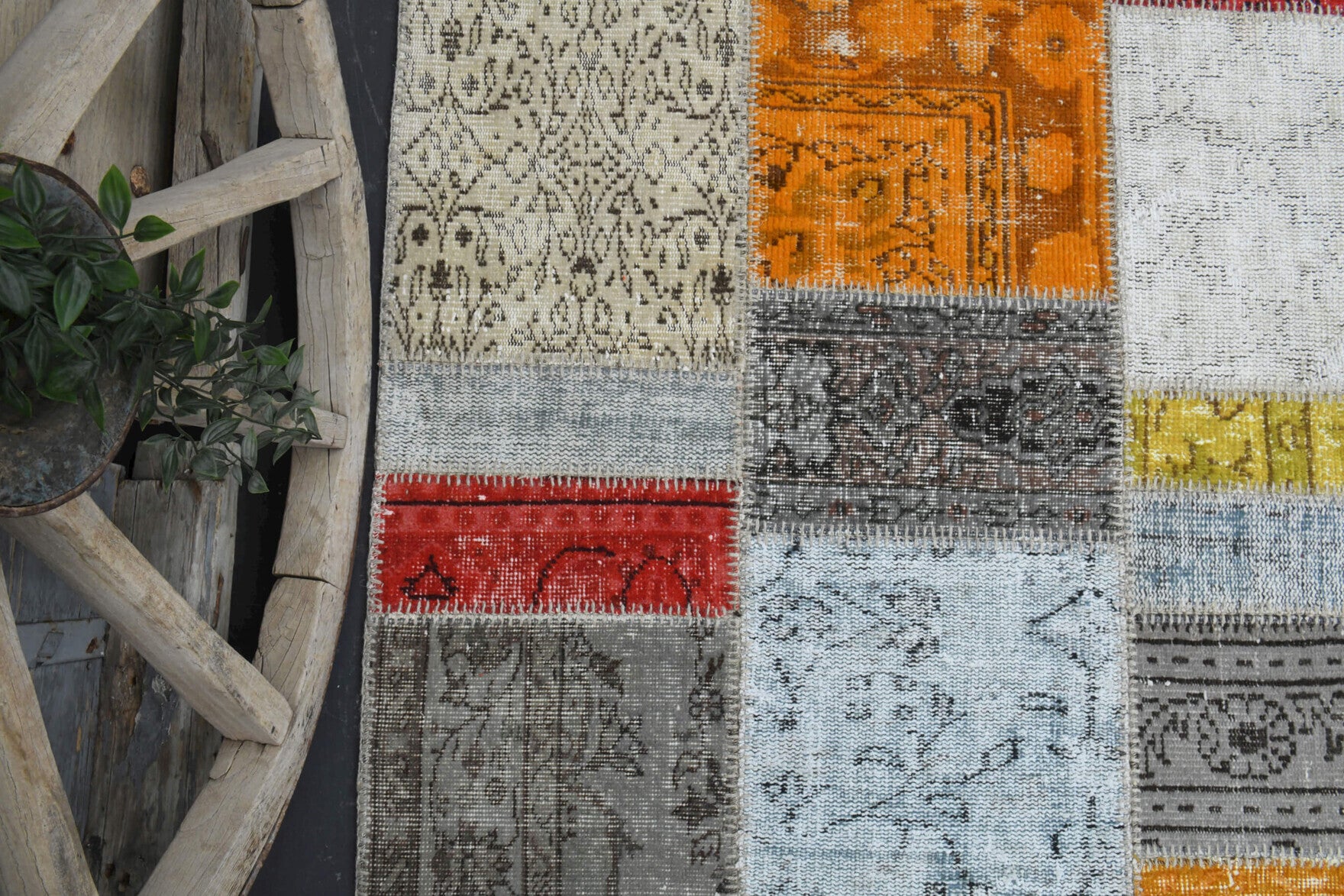 Handmade wool rug from Anatolia, Turkey – Handmade Vintage Light Colors Patchwork Area Rug 6'6" x 10'