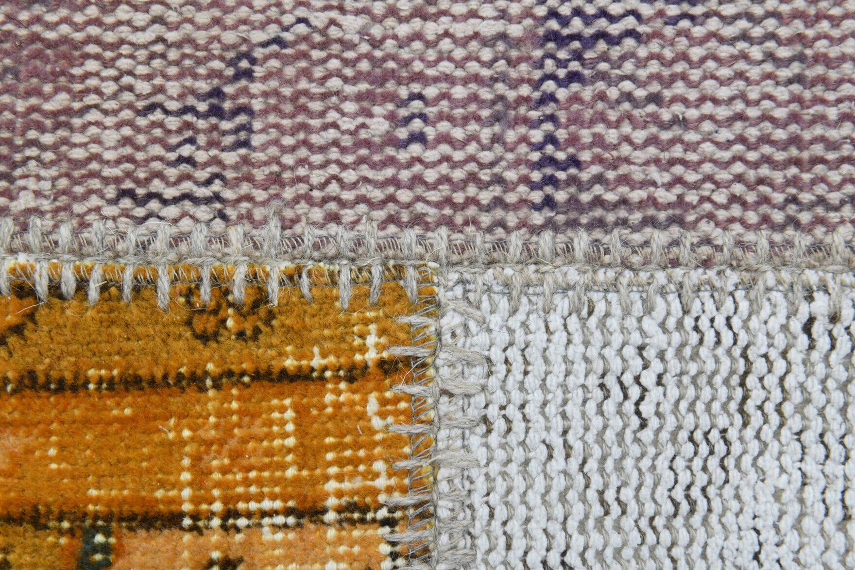 Hand-crafted Anatolian vintage patchwork rug Bademgonca in wool, 1960s