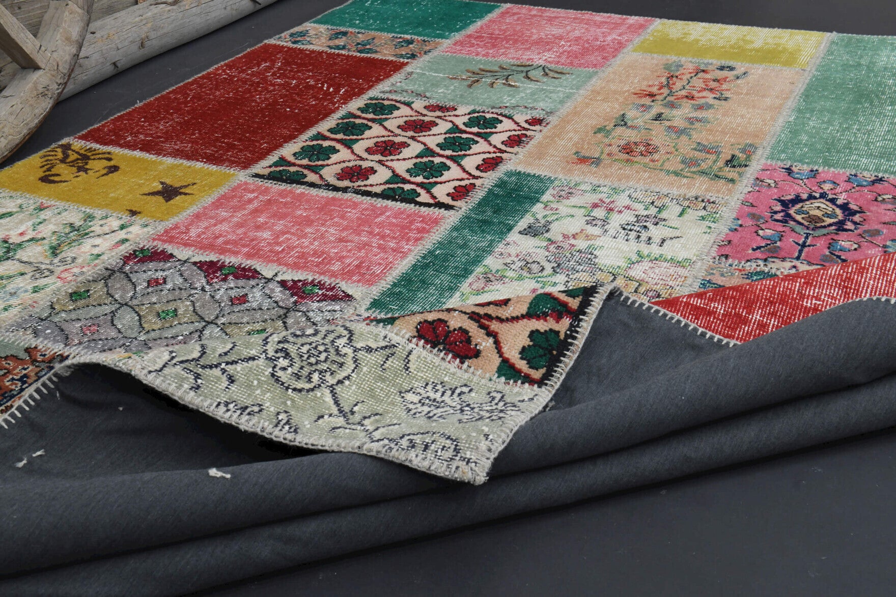 Handmade Patchwork Area Rug in wool – 1960s piece from Anatolia, Turkey | Fame Rugs