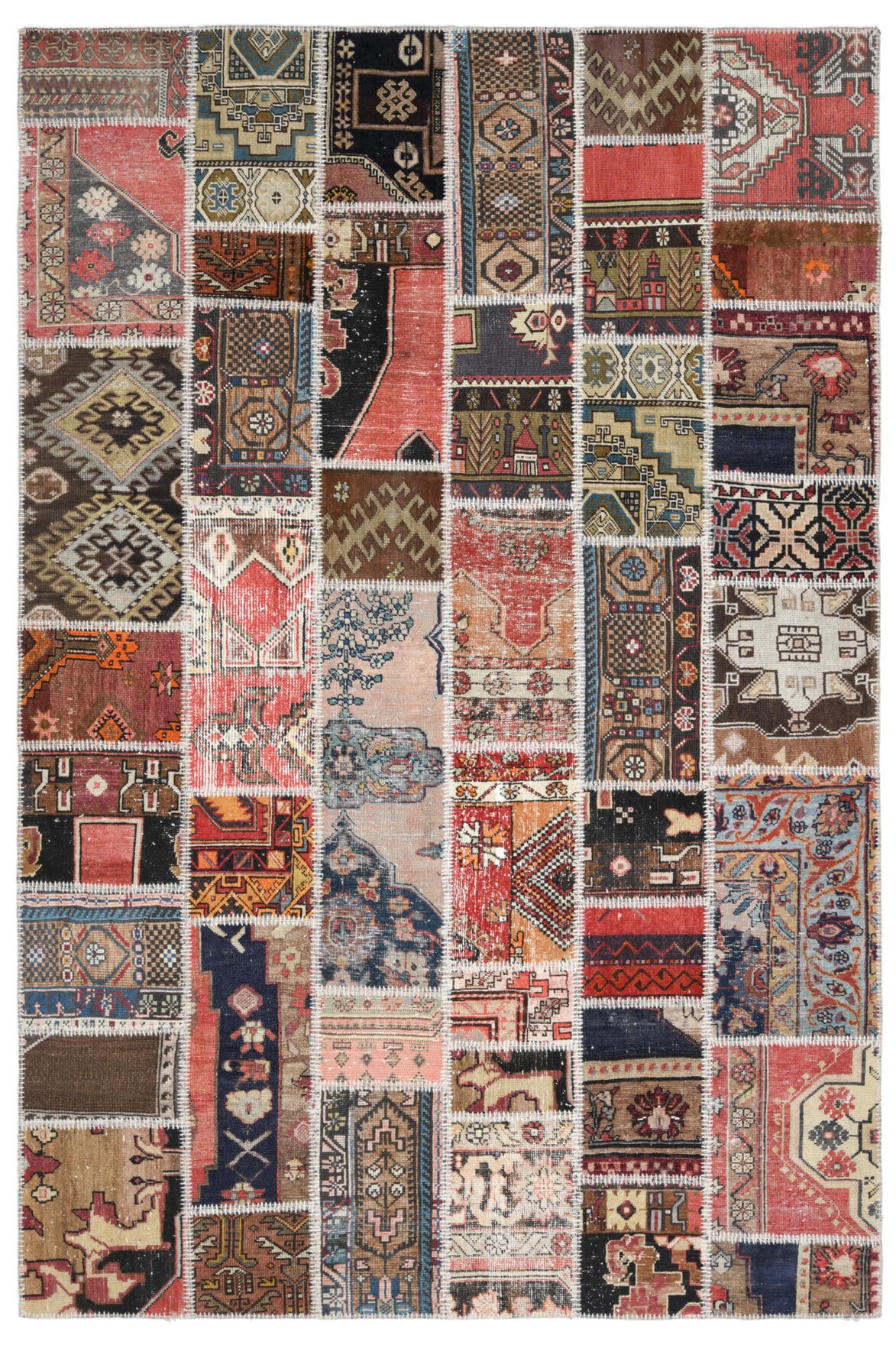 Handmade Vintage Brownish Patchwork Area Rug