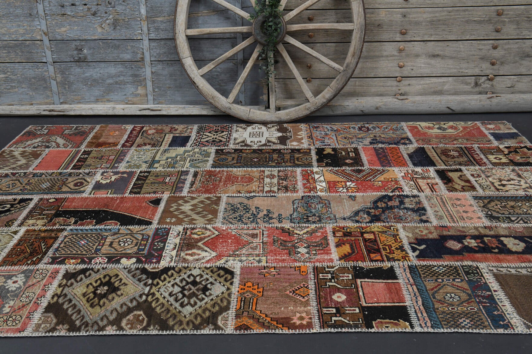 One-of-a-kind 1960s Anatolian vintage patchwork area rug in wool, 6'7" x 9'11"