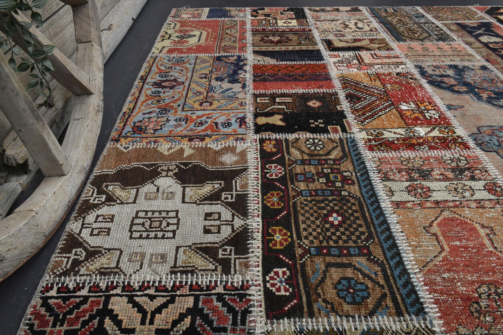 Handmade wool rug from Anatolia, Turkey – Handmade Vintage Brownish Patchwork Area Rug 6'7" x 9'11"