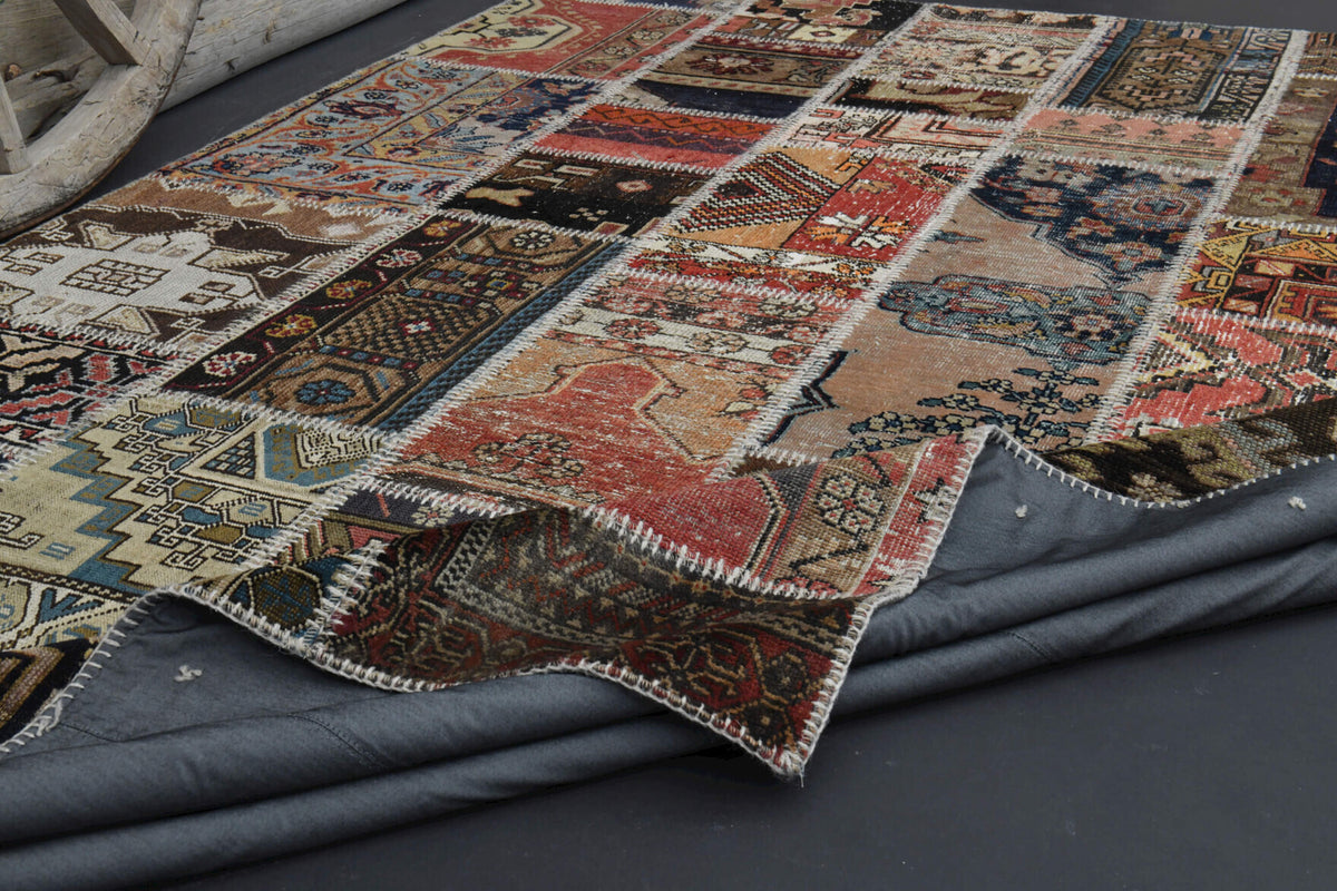 Handmade Vintage Brownish Patchwork Area Rug