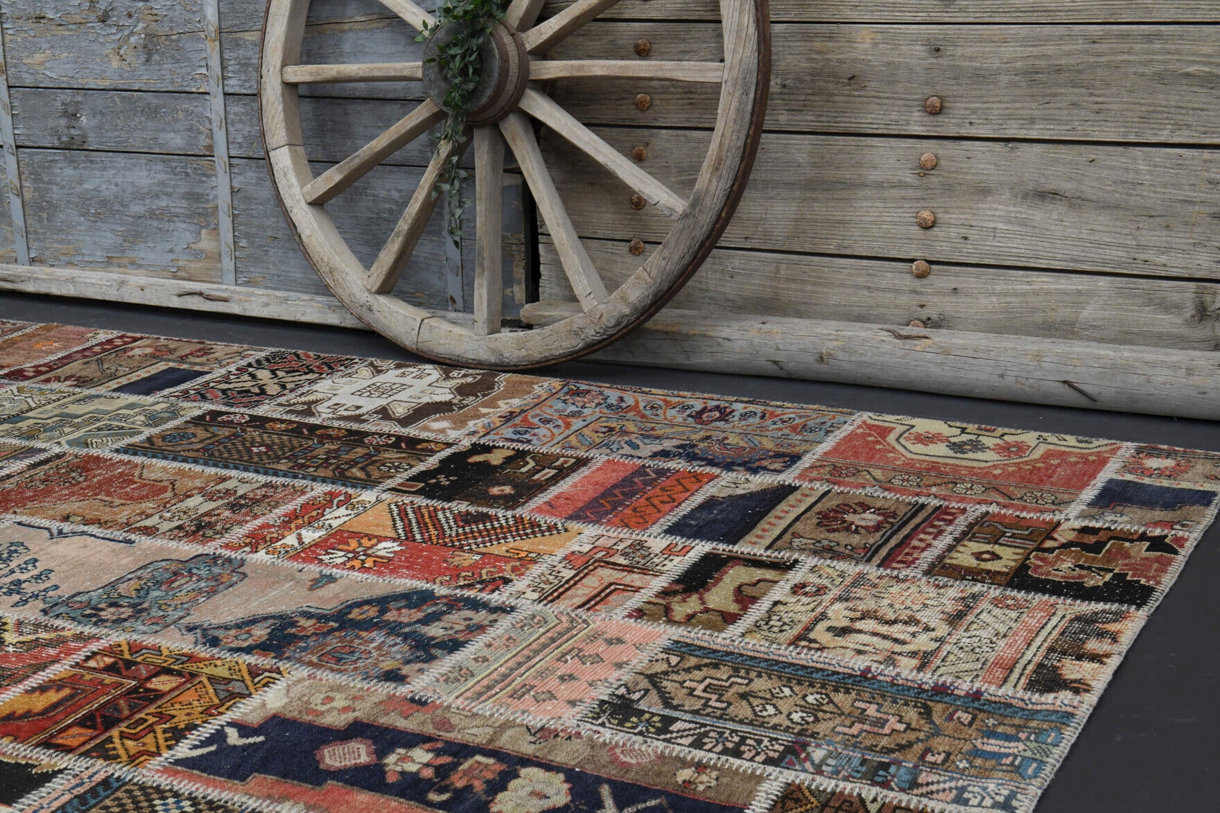 Handmade Vintage Brownish Patchwork Area Rug in wool – 1960s piece from Anatolia, Turkey | Fame Rugs