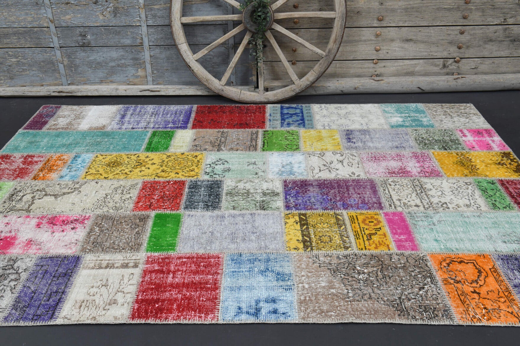 One-of-a-kind 1960s Anatolian vintage patchwork area rug in wool, 6'7" x 9'10"