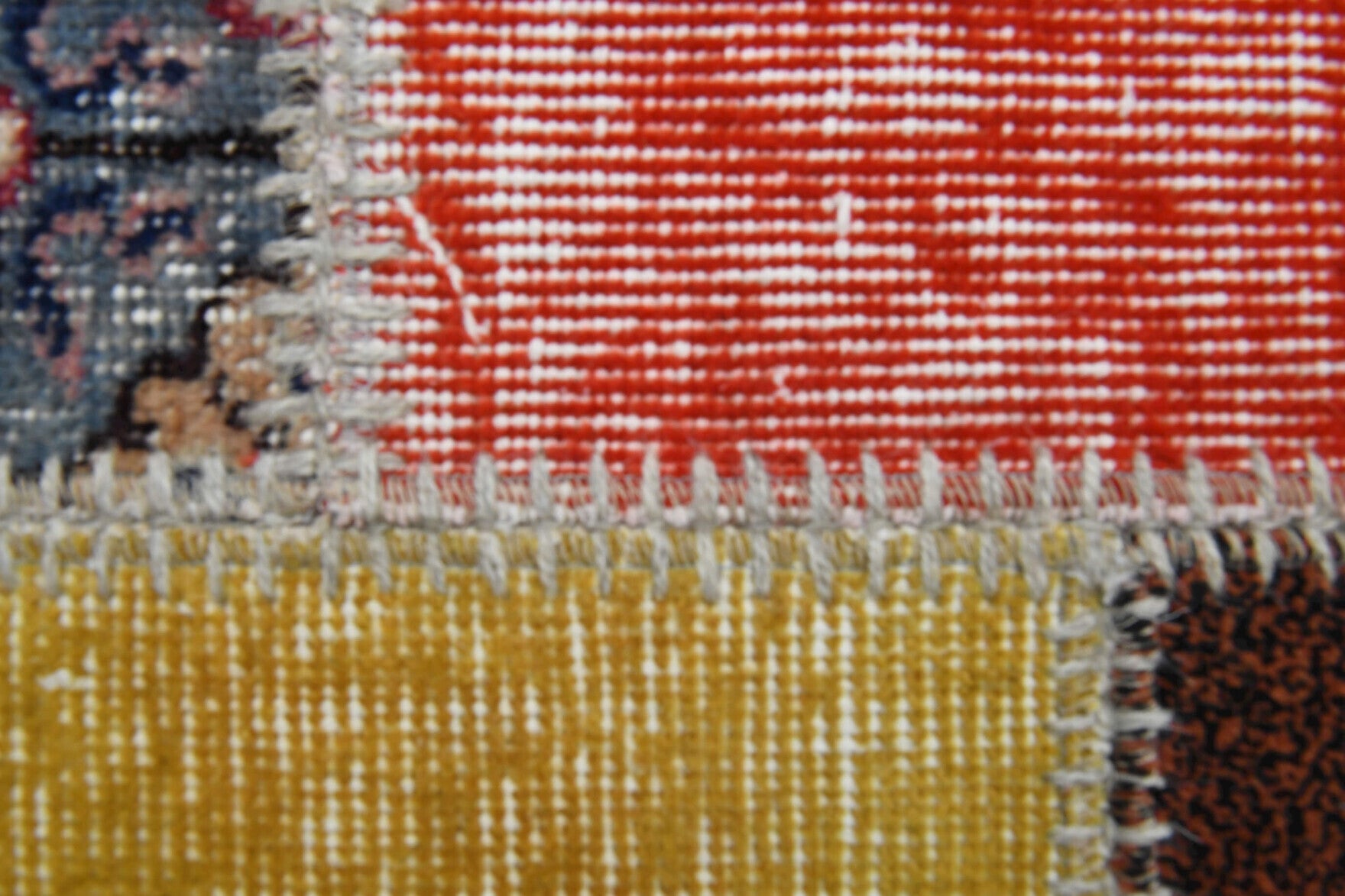 Hand-crafted Anatolian vintage patchwork rug Aydeniz in wool, 1960s