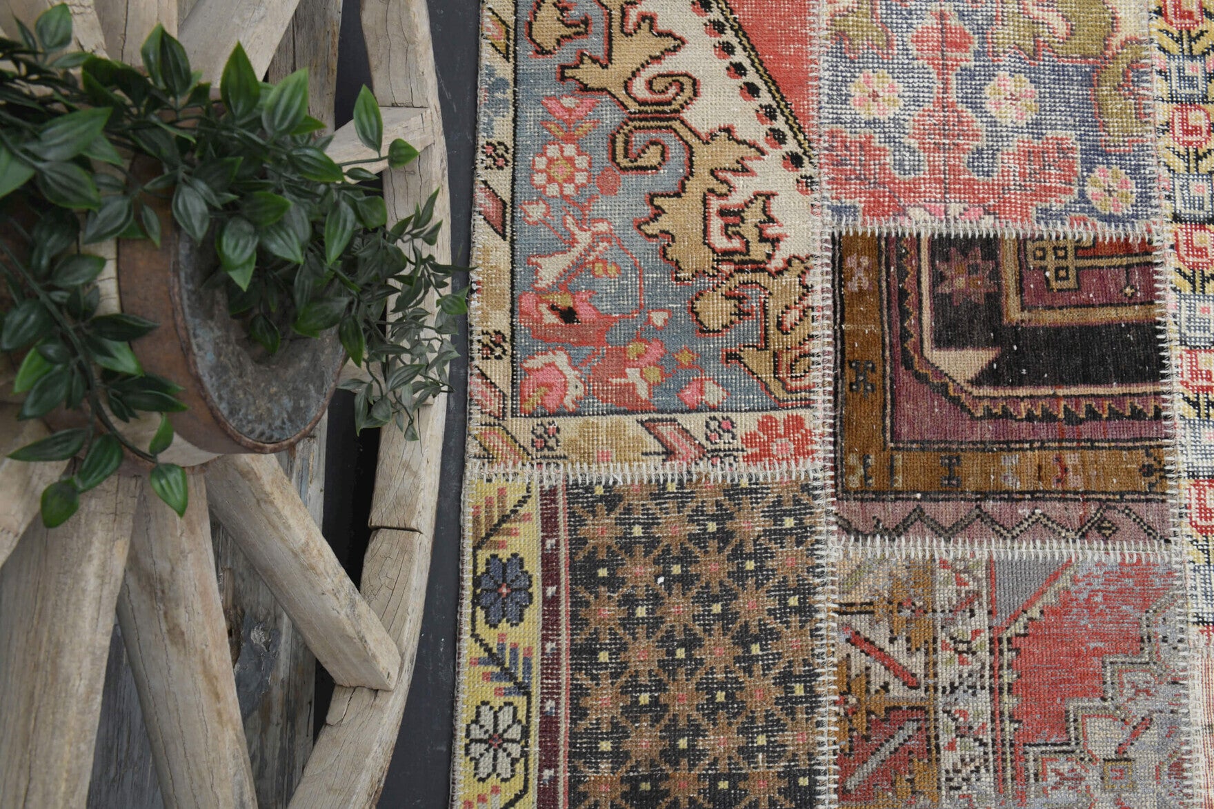 Handmade wool rug from Anatolia, Turkey – Handmade Patchwork Area Rug 6'7" x 9'11"