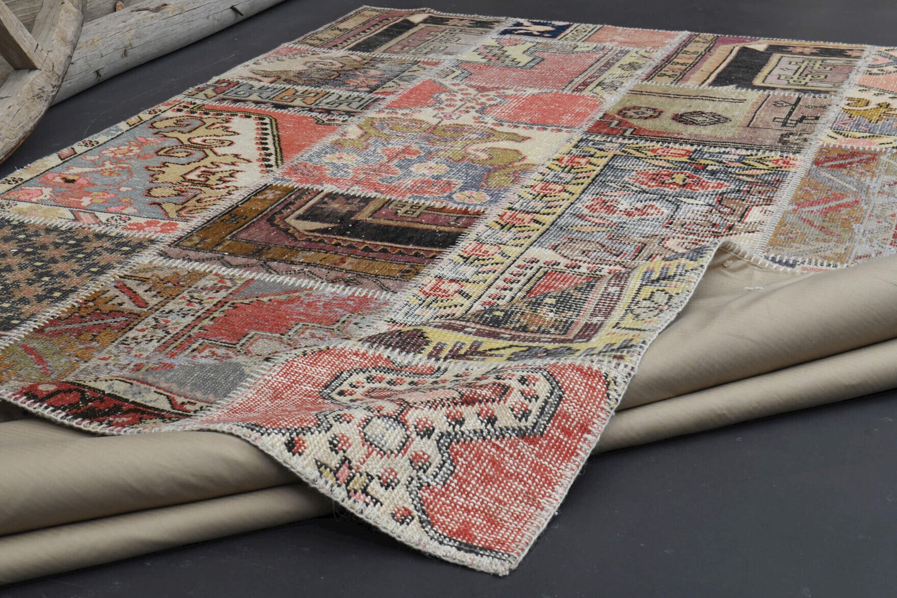 Handmade Patchwork Area Rug in wool – 1940s piece from Anatolia, Turkey | Fame Rugs