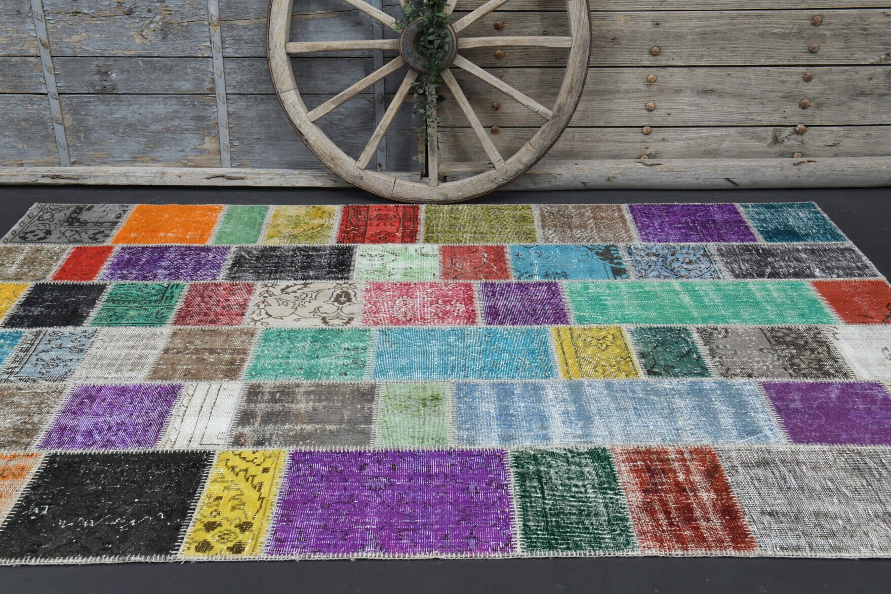 One-of-a-kind 1960s Anatolian vintage patchwork area rug in wool, 6'5" x 9'8"
