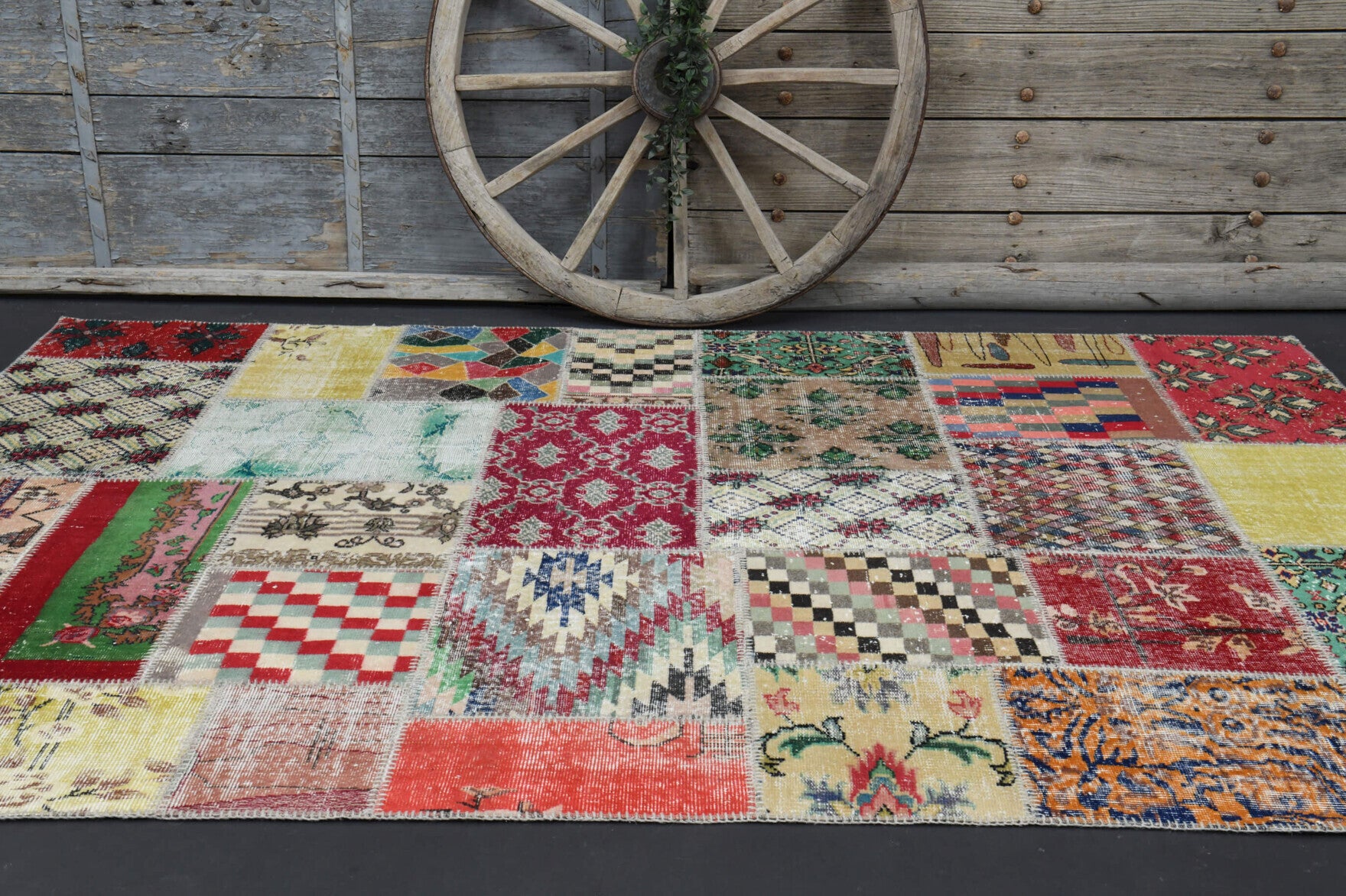One-of-a-kind 1960s Anatolian vintage patchwork area rug in wool, 6'6" x 9'9"