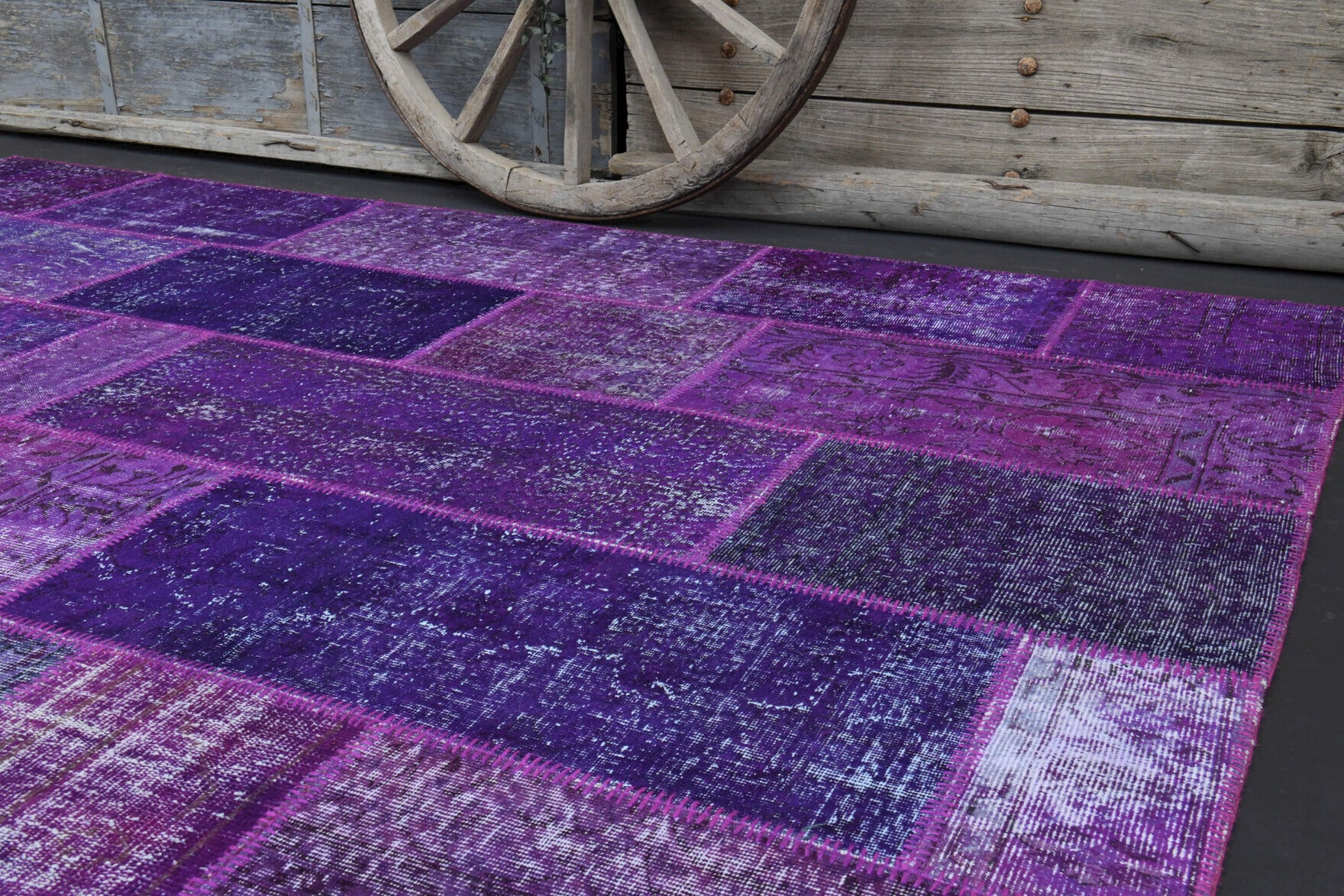 Asusima rug: 1960s handmade Anatolian rug with solid motifs and fabric backing